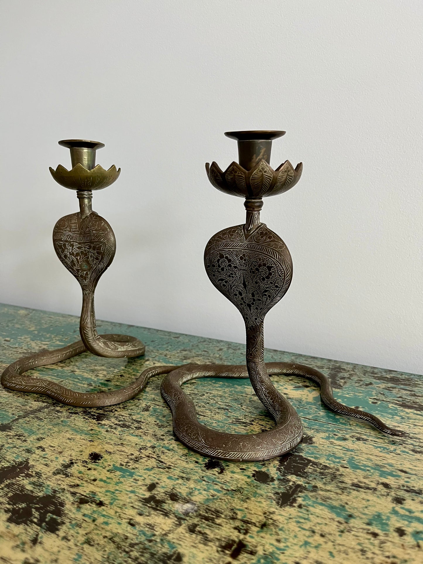 Pair of Vintage Metal Snake Candle Holders