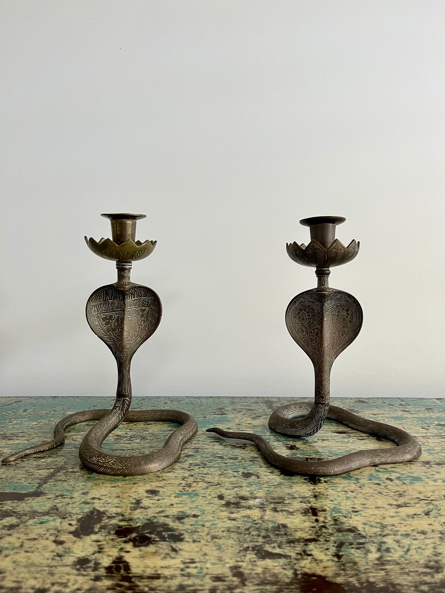 Pair of Vintage Metal Snake Candle Holders