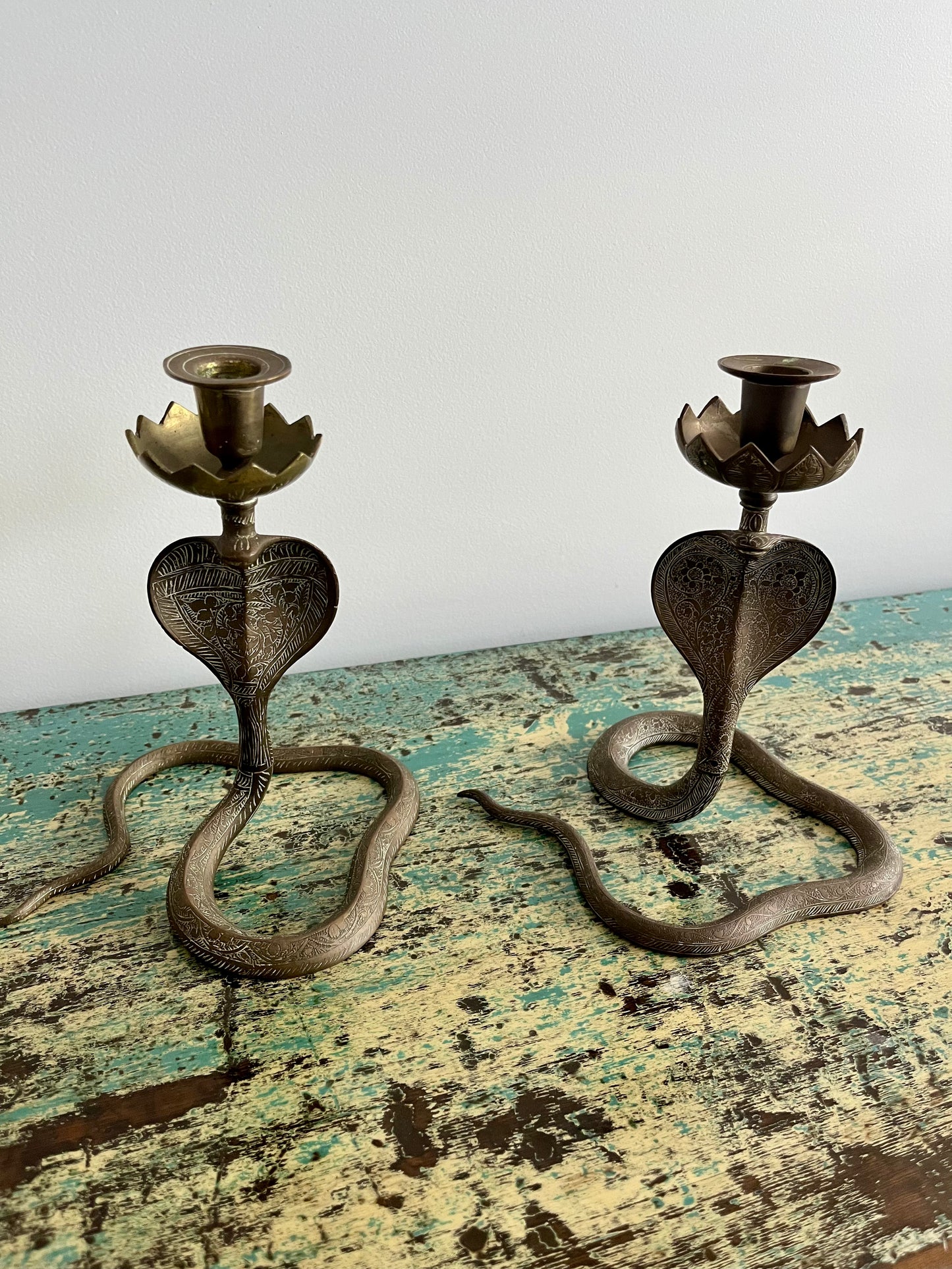 Pair of Vintage Metal Snake Candle Holders