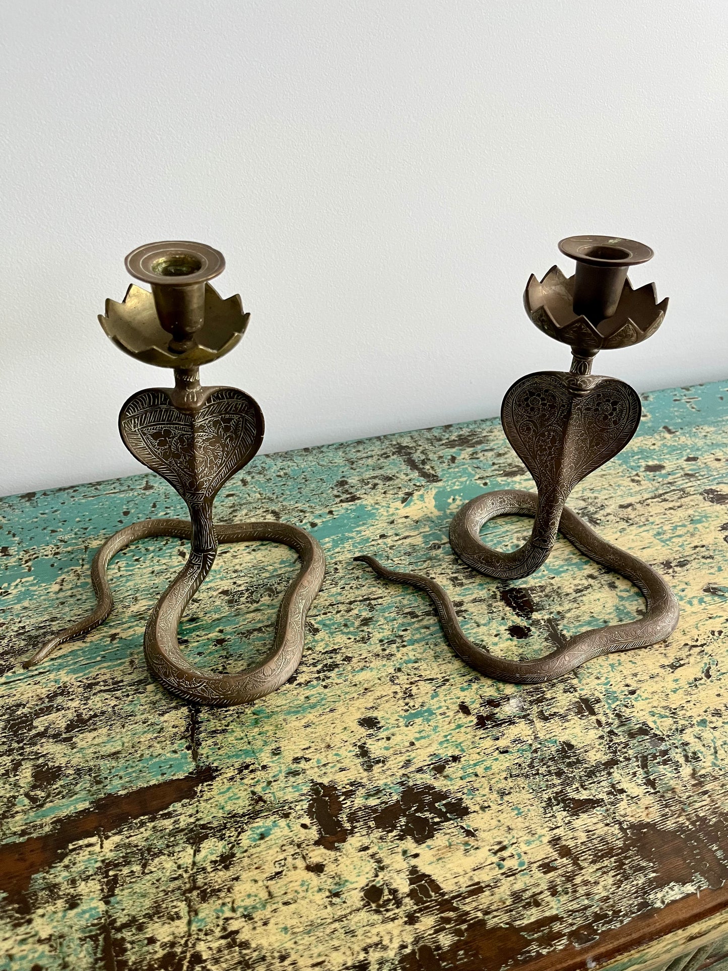 Pair of Vintage Metal Snake Candle Holders