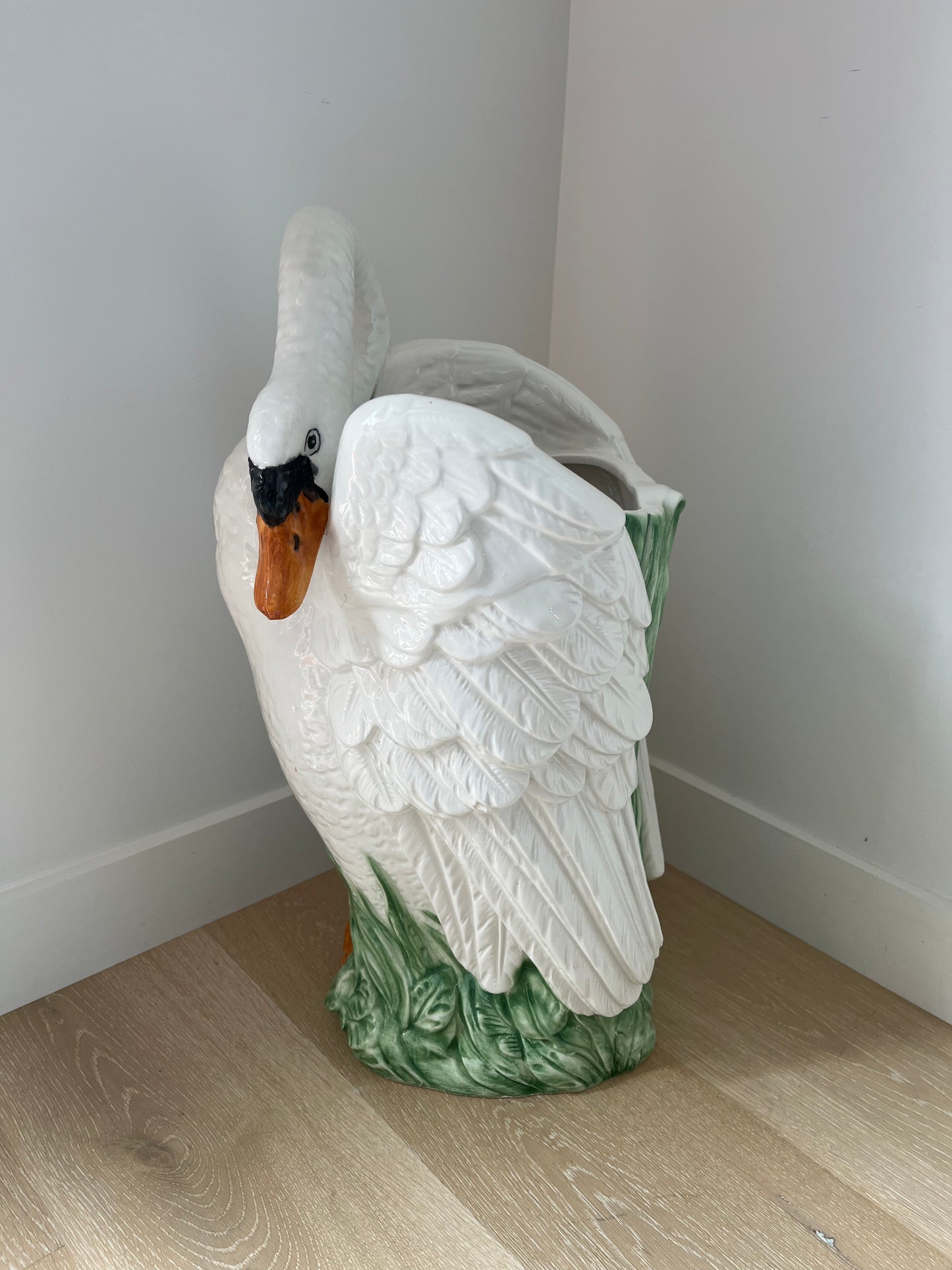 Stunning Italian Vintage Ceramic Swan Umbrella Stand/ Planter