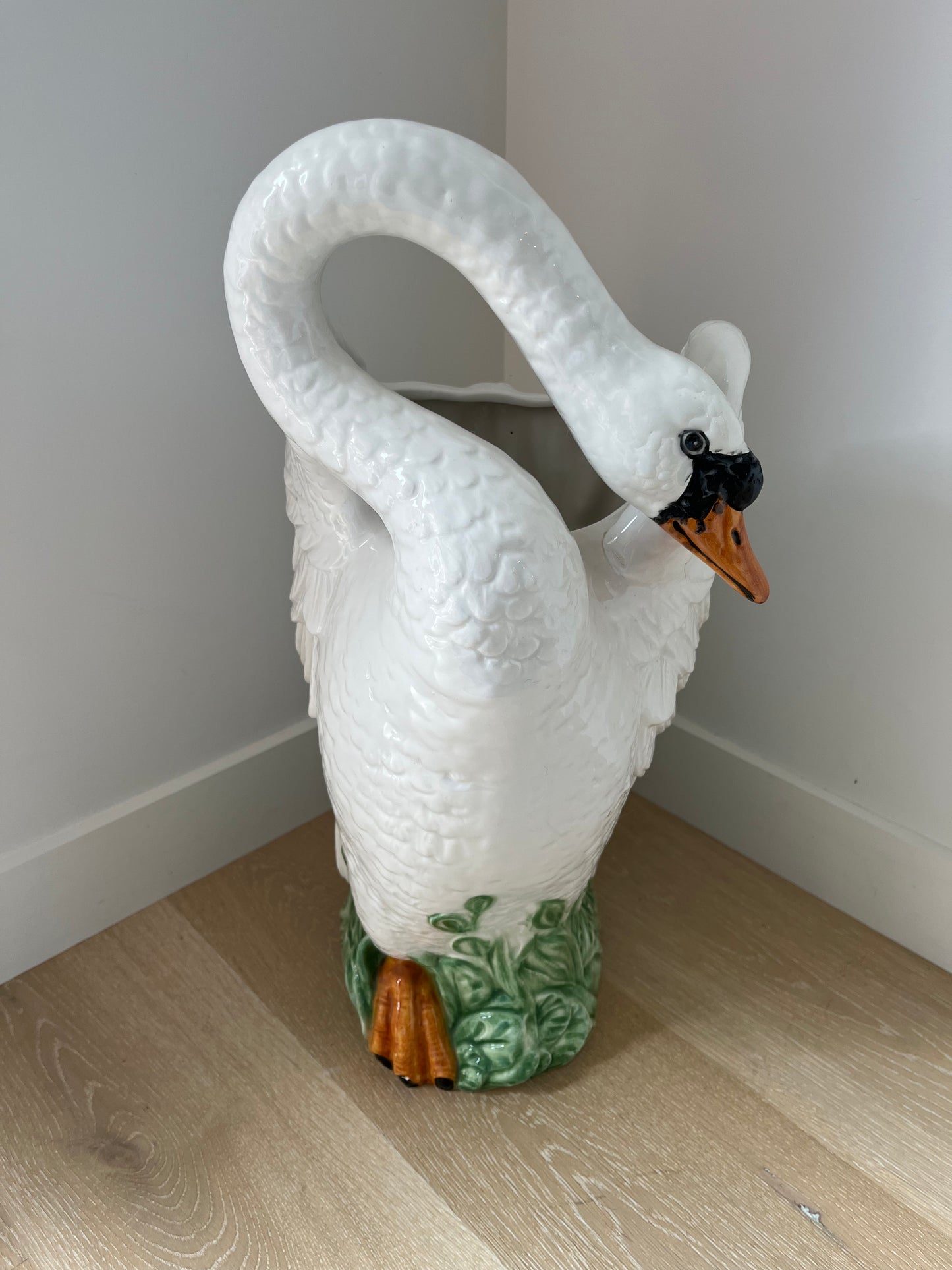Stunning Italian Vintage Ceramic Swan Umbrella Stand/ Planter