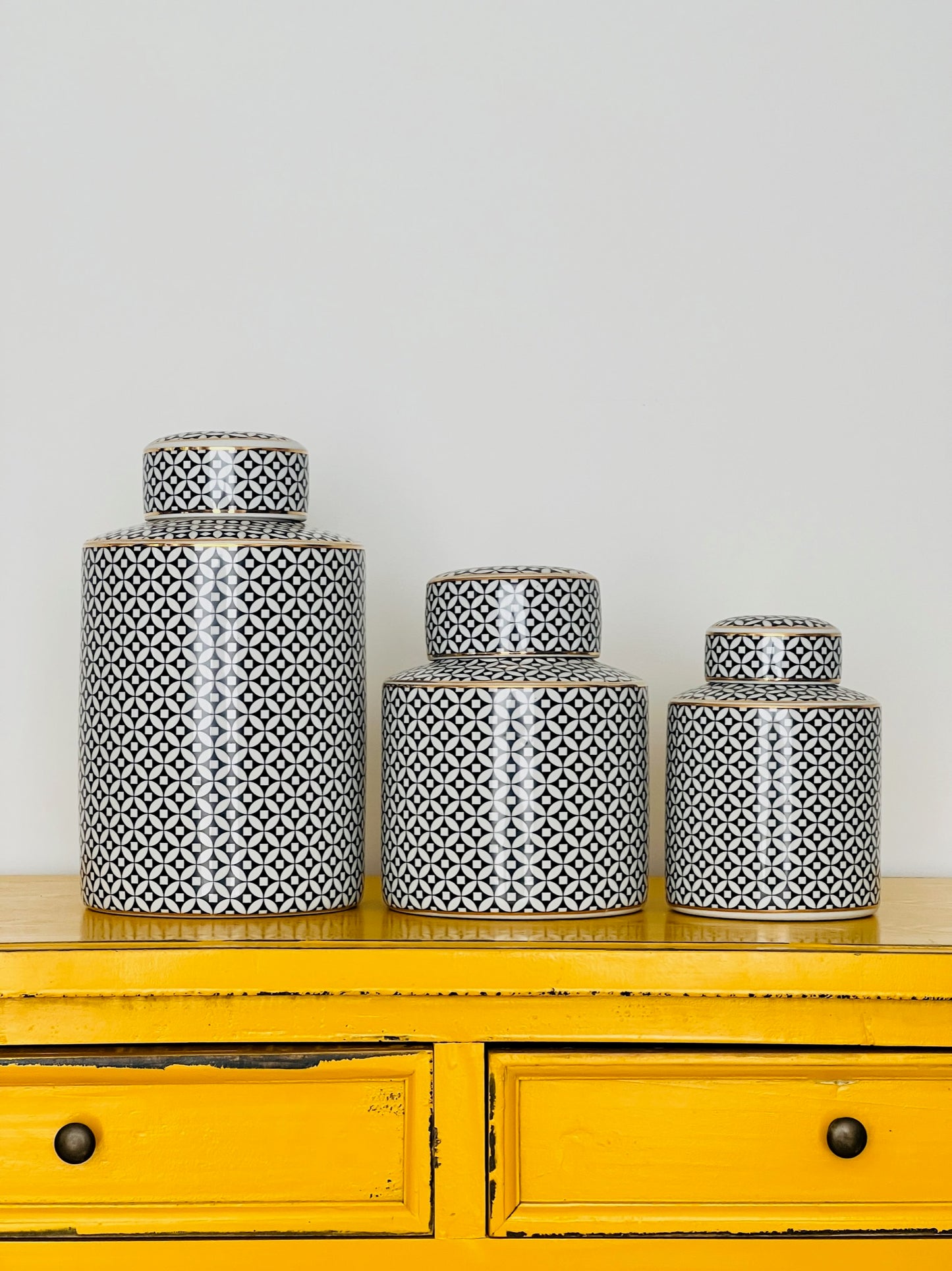 Set of 3 Geometric Design Ginger Jars