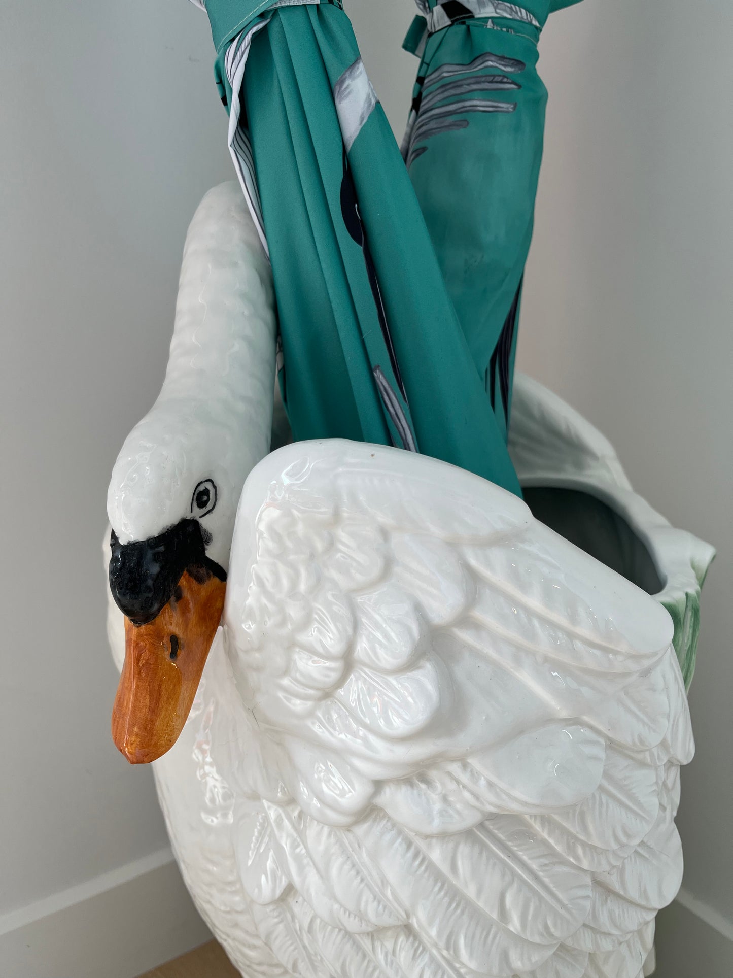 Stunning Italian Vintage Ceramic Swan Umbrella Stand/ Planter