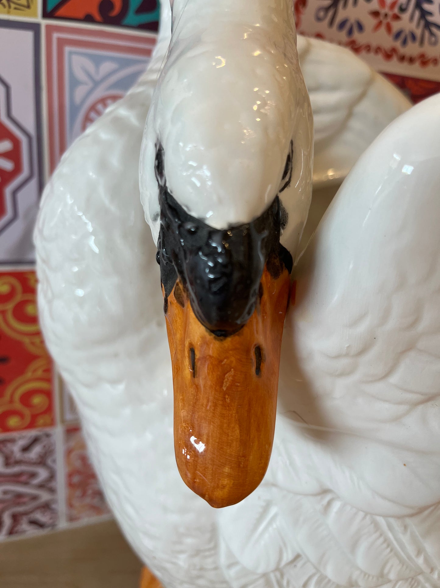 Stunning Italian Vintage Ceramic Swan Umbrella Stand/ Planter