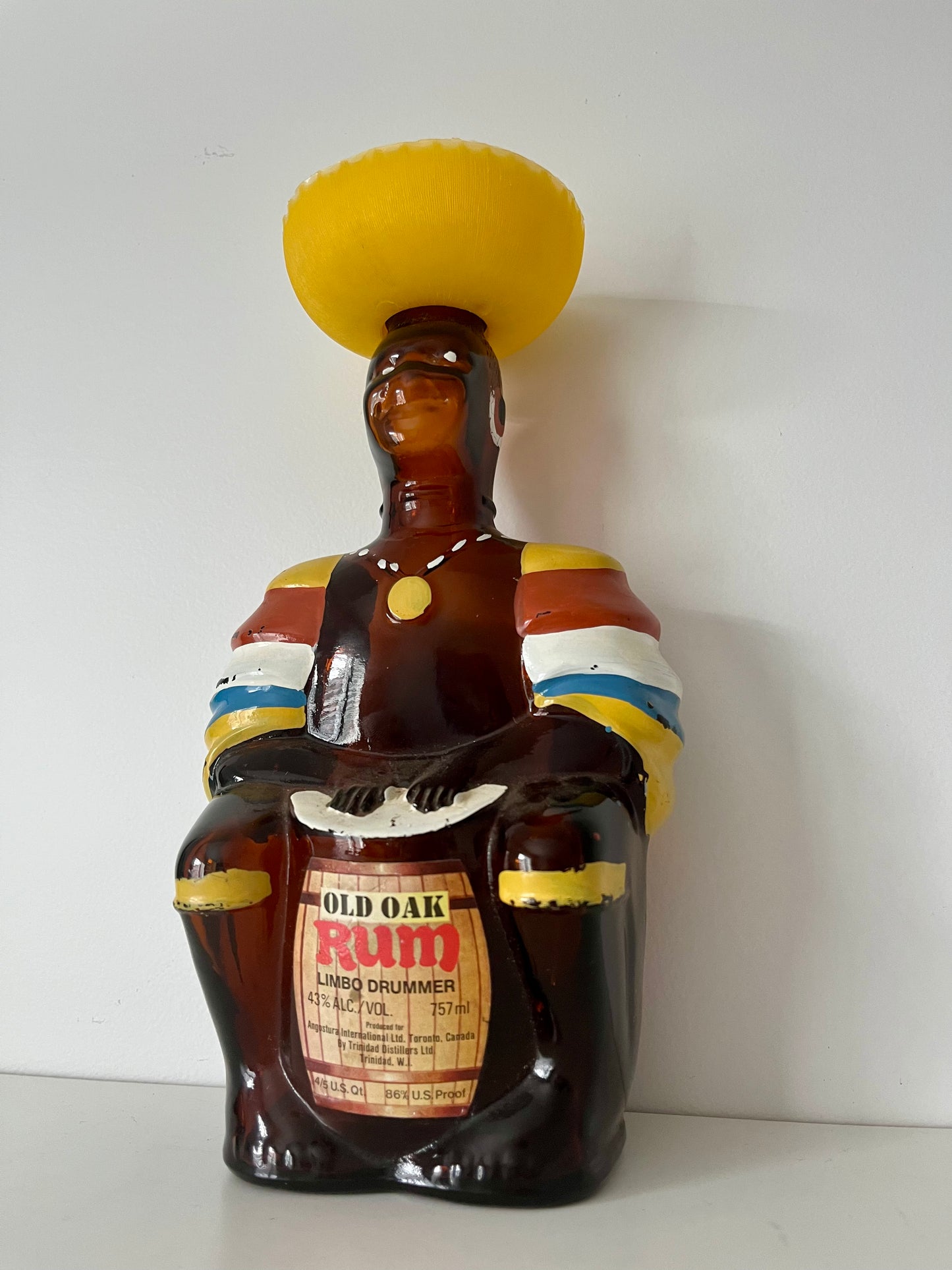 Vintage Old Oak Rum Limbo Drummer Bottle with Sombrero Lid