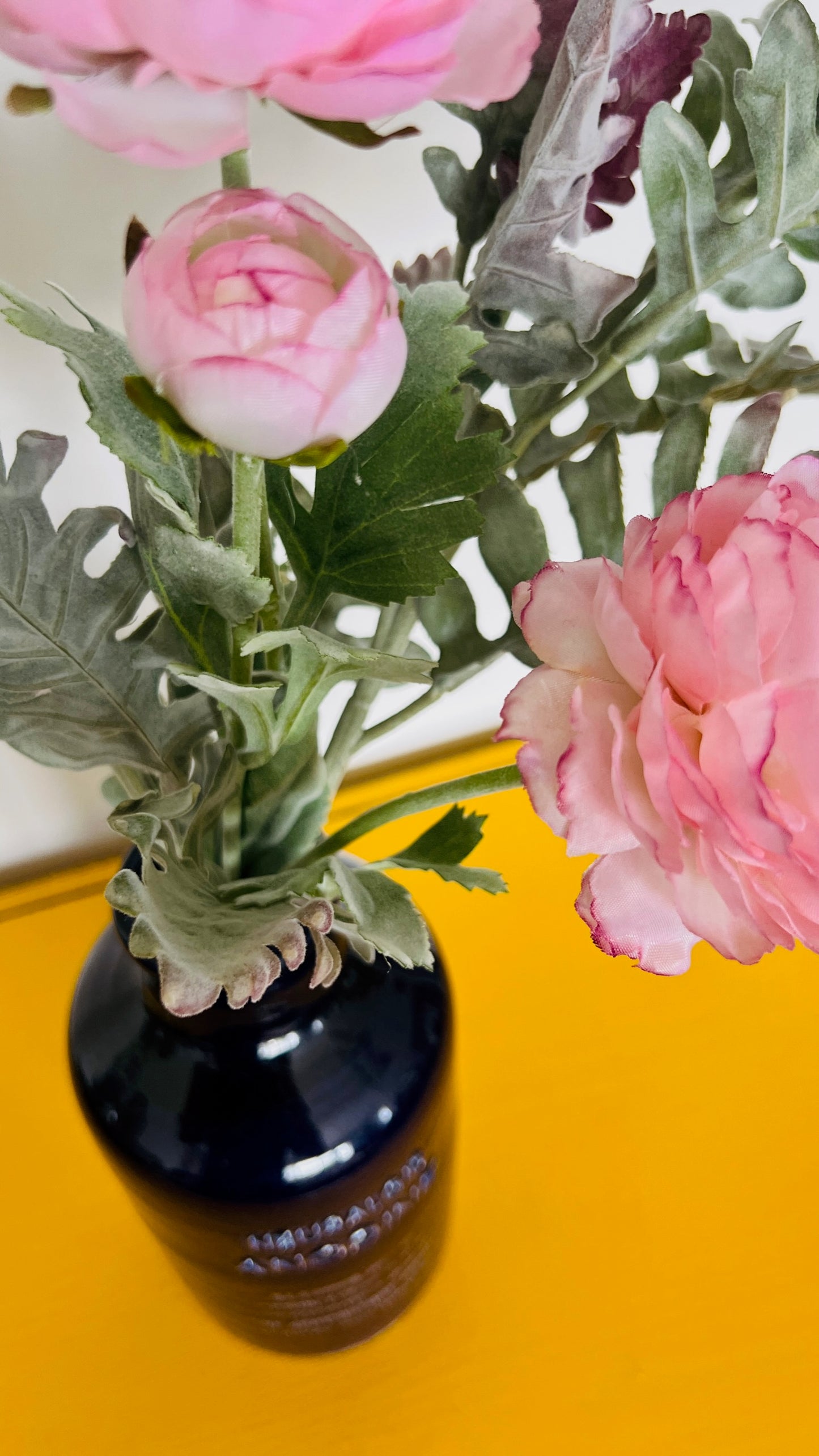 Funky Blue Vintage Vase with Faux Flowers