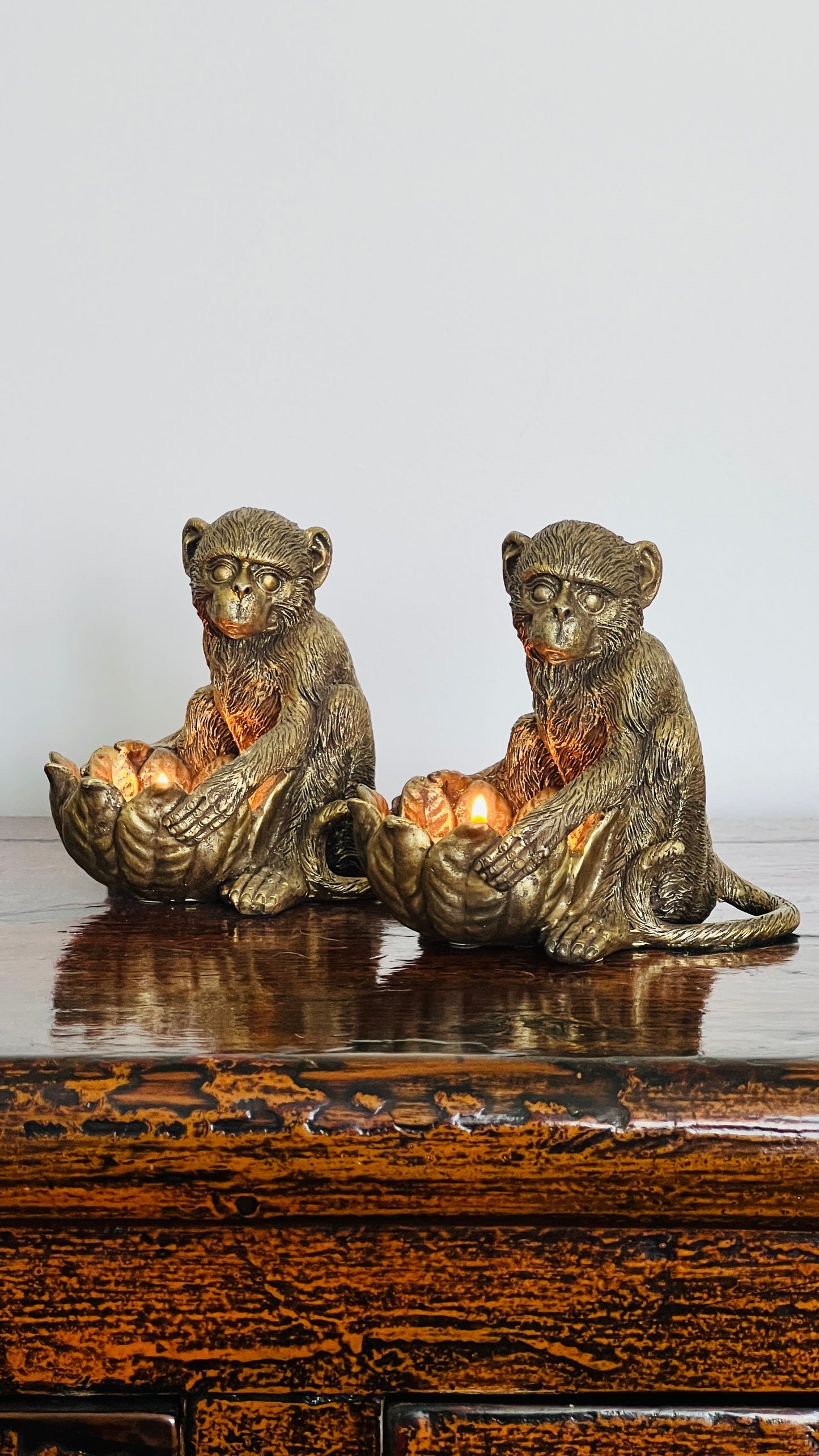 Pair of Bronze Monkey Candle Holders