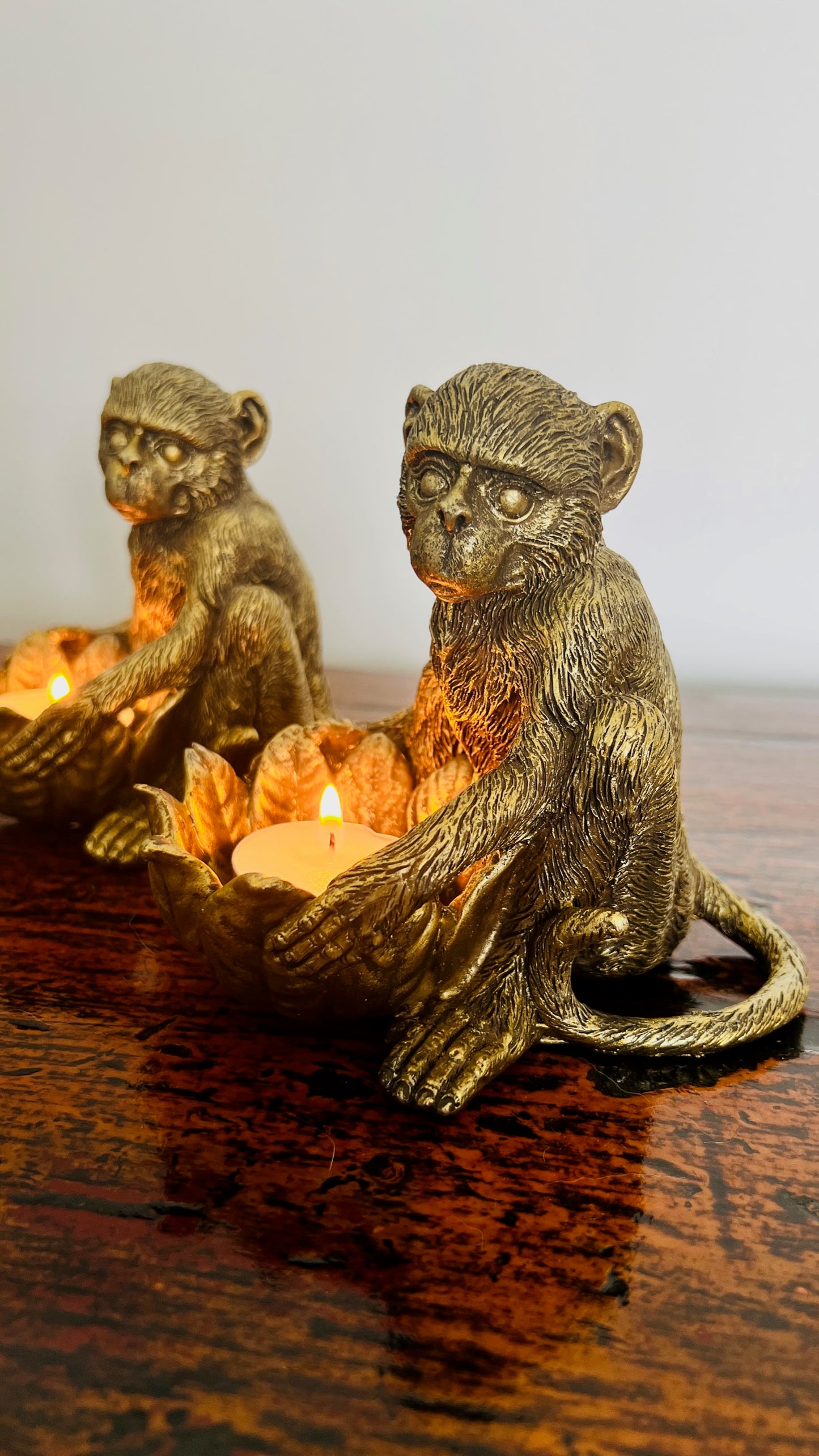 Pair of Bronze Monkey Candle Holders