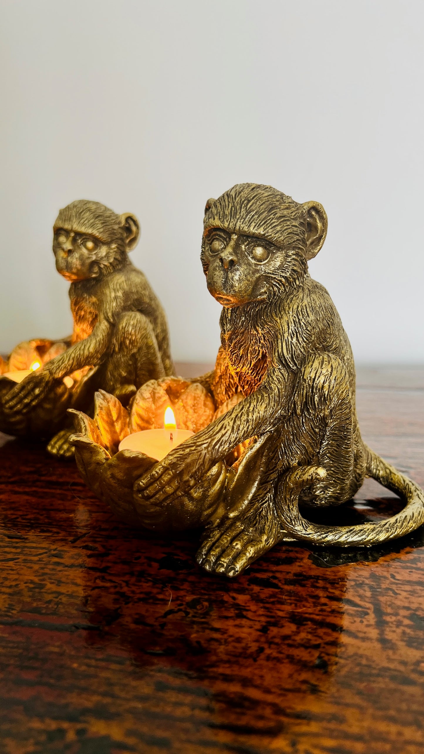 Pair of Bronze Monkey Candle Holders