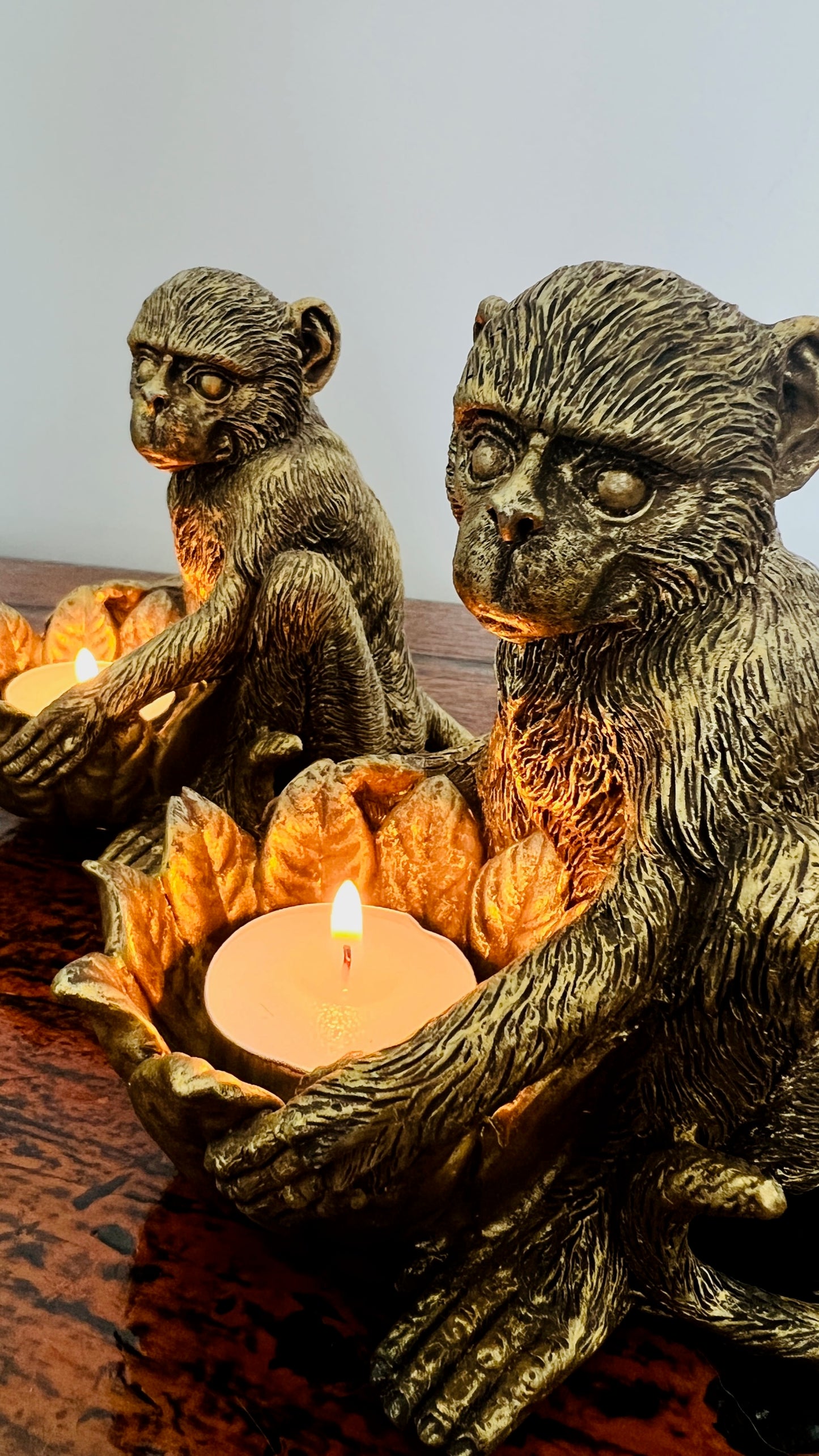 Pair of Bronze Monkey Candle Holders