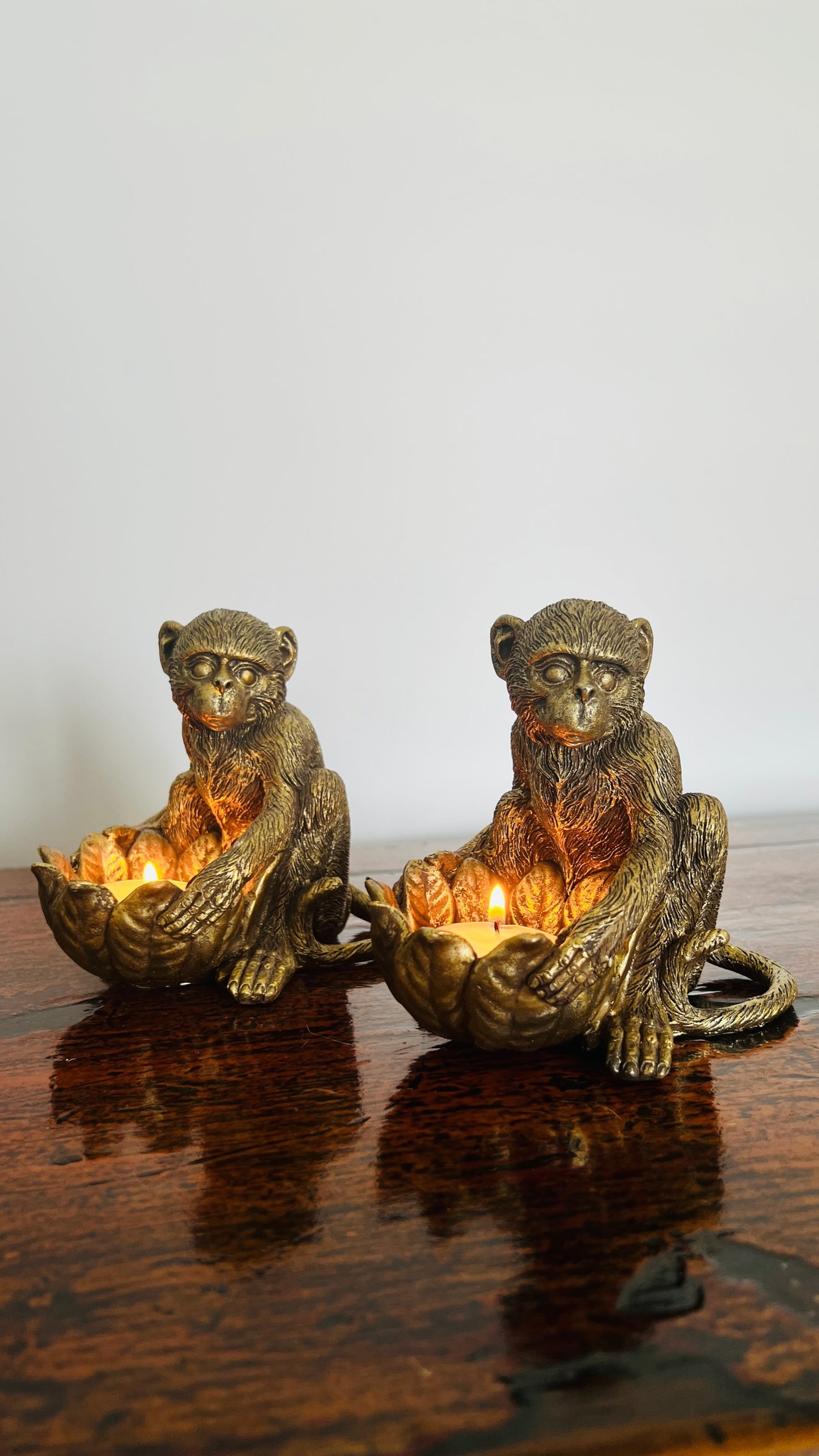 Pair of Bronze Monkey Candle Holders