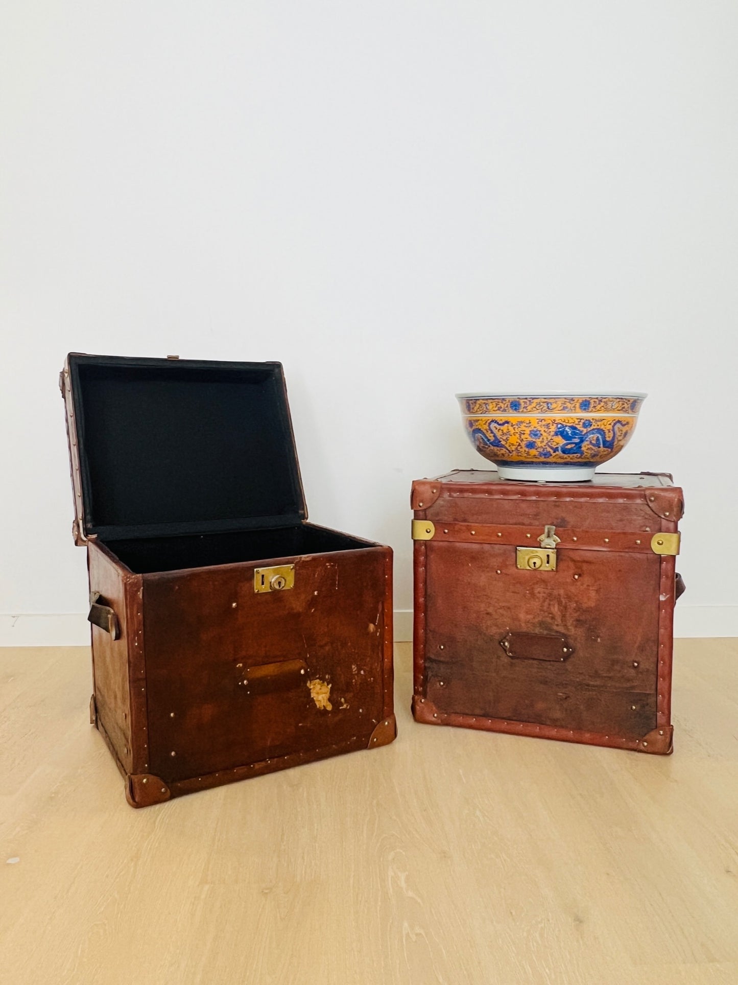 Pair of Vintage Leather Boxes from Portobello Road in London