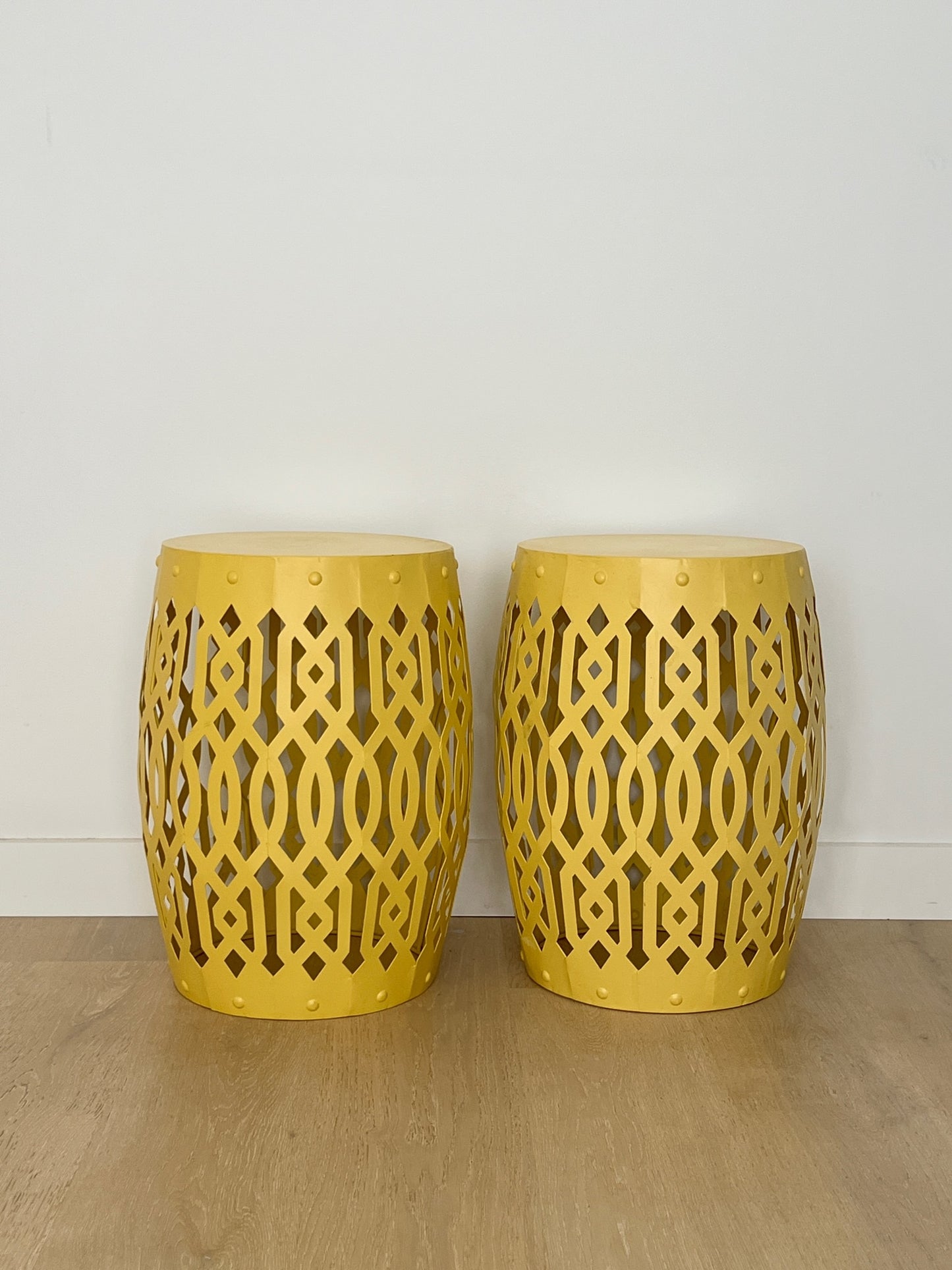 Pair of Funky Yellow Metal Stools/ Side Tables