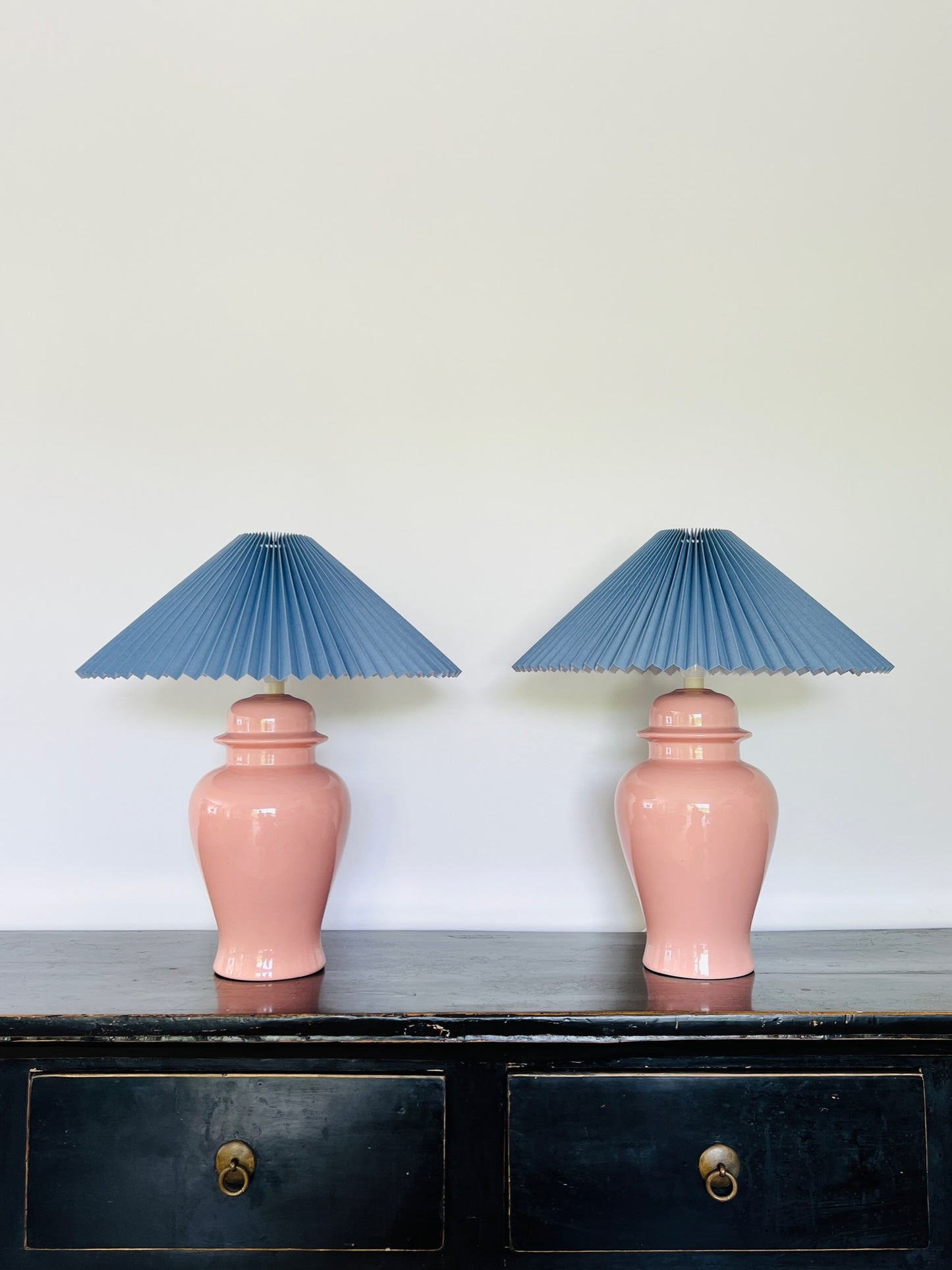 Ceramic Lamps with Pleated Paper Shades