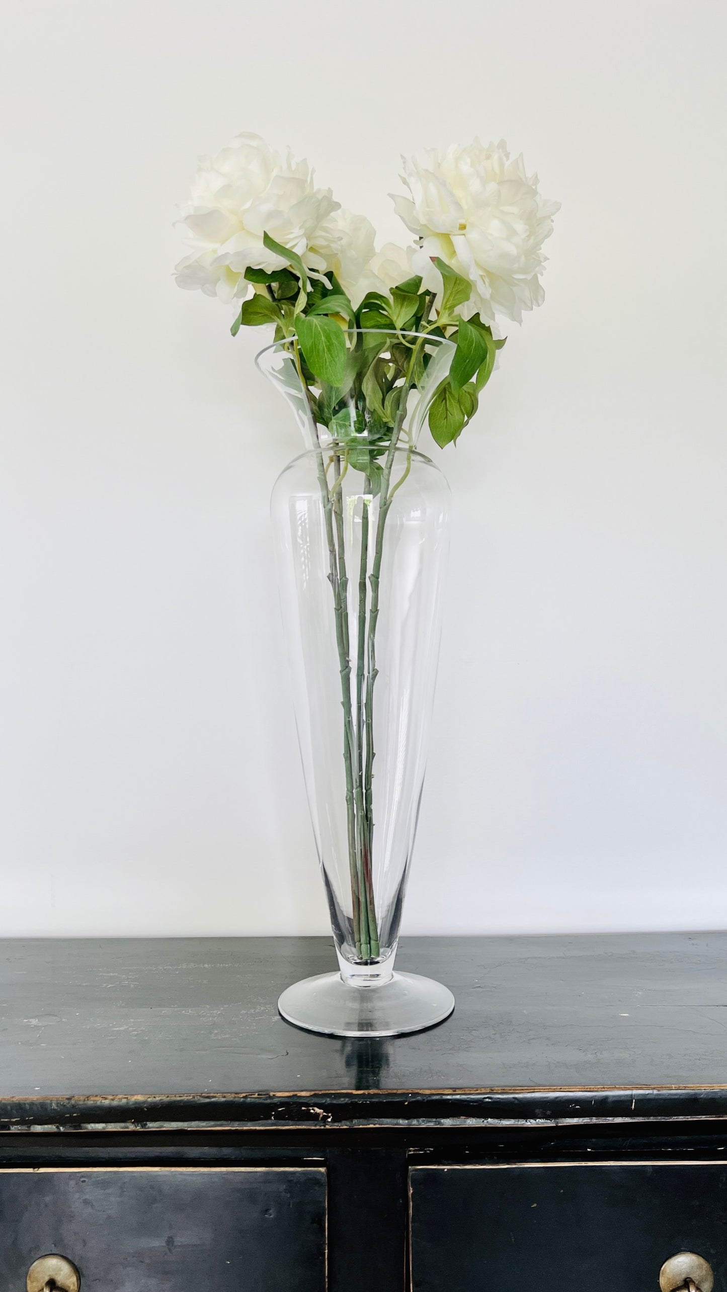 Tall Glass Vase with Faux Peonies