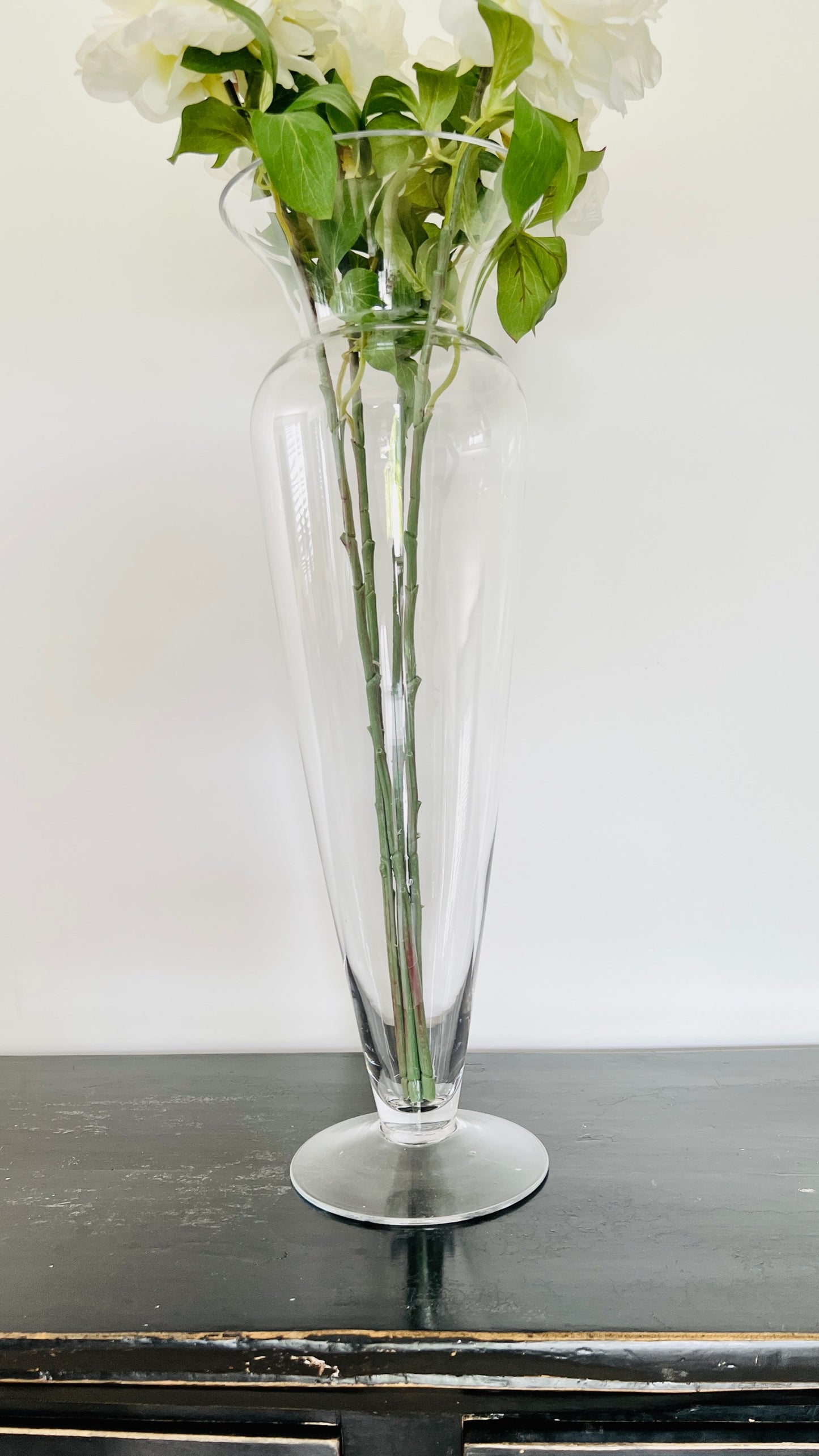 Tall Glass Vase with Faux Peonies