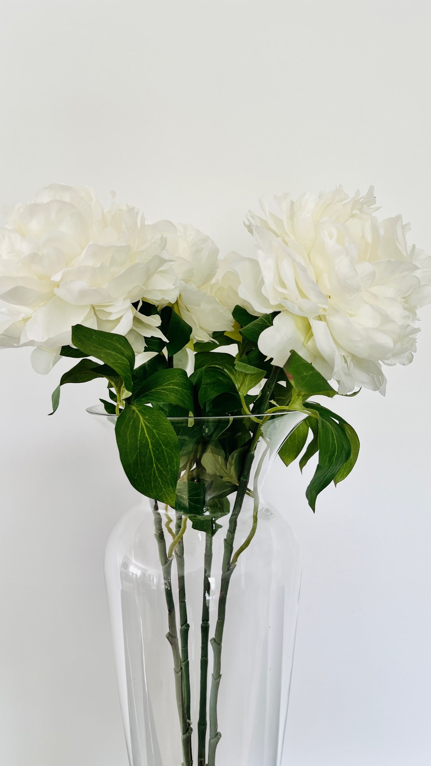 Tall Glass Vase with Faux Peonies