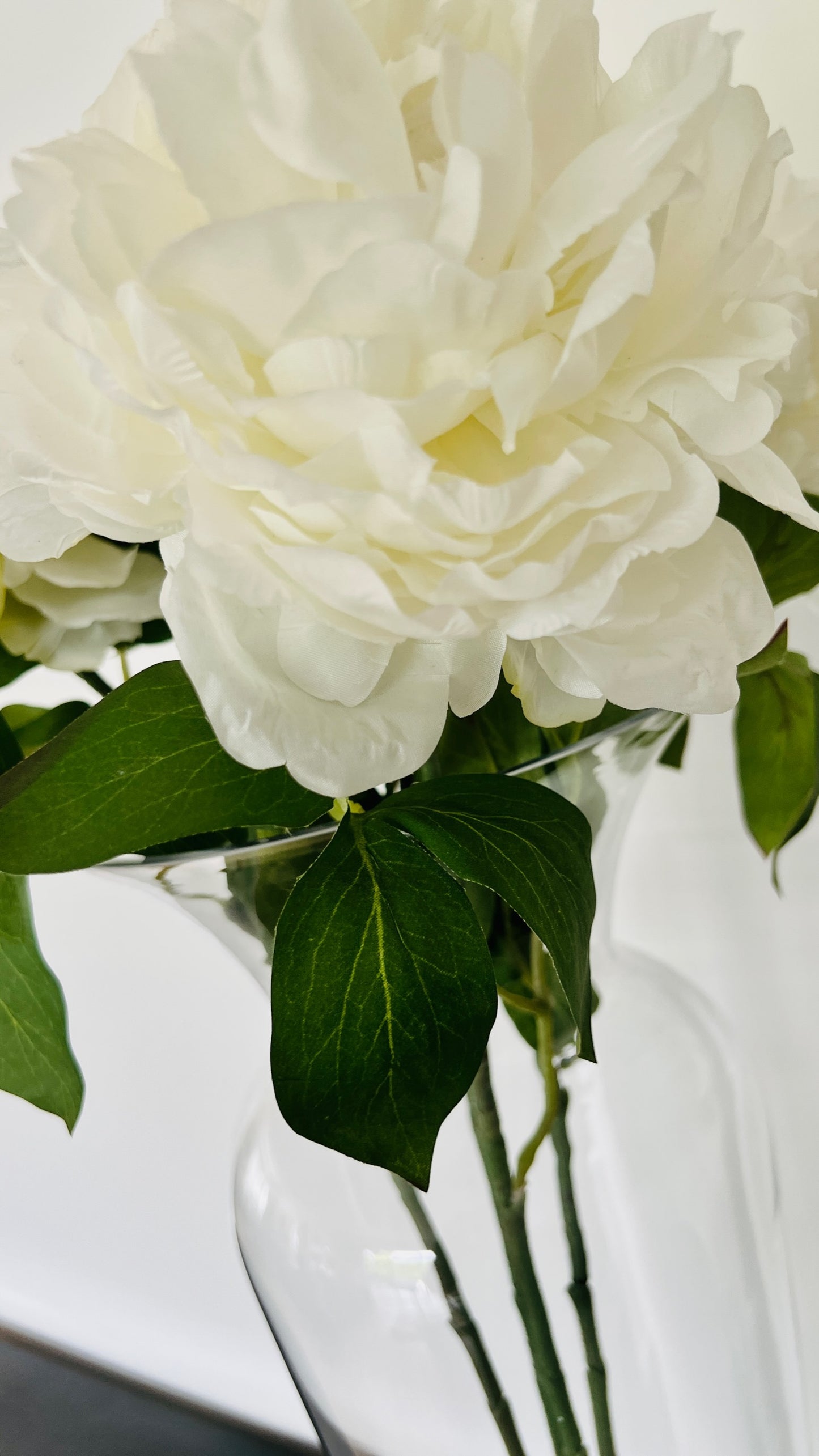 Tall Glass Vase with Faux Peonies