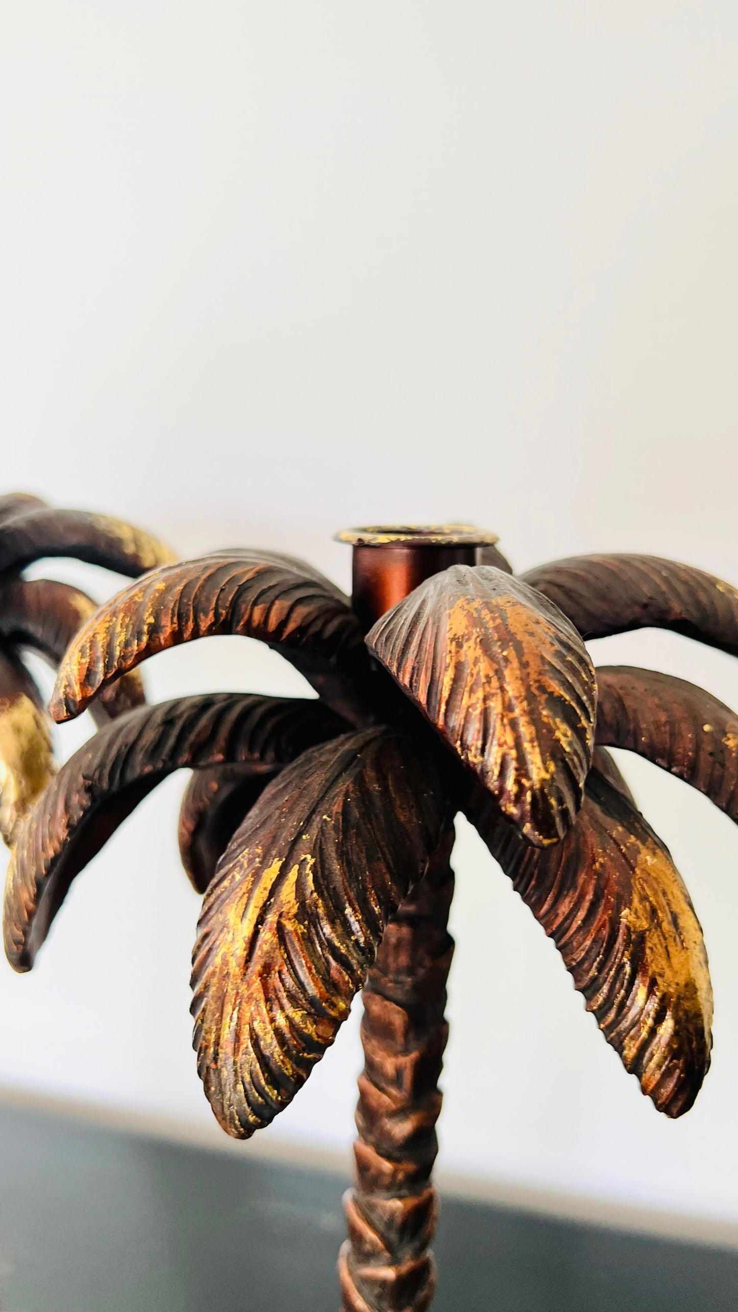 Pair of Bronze Palm Candlesticks