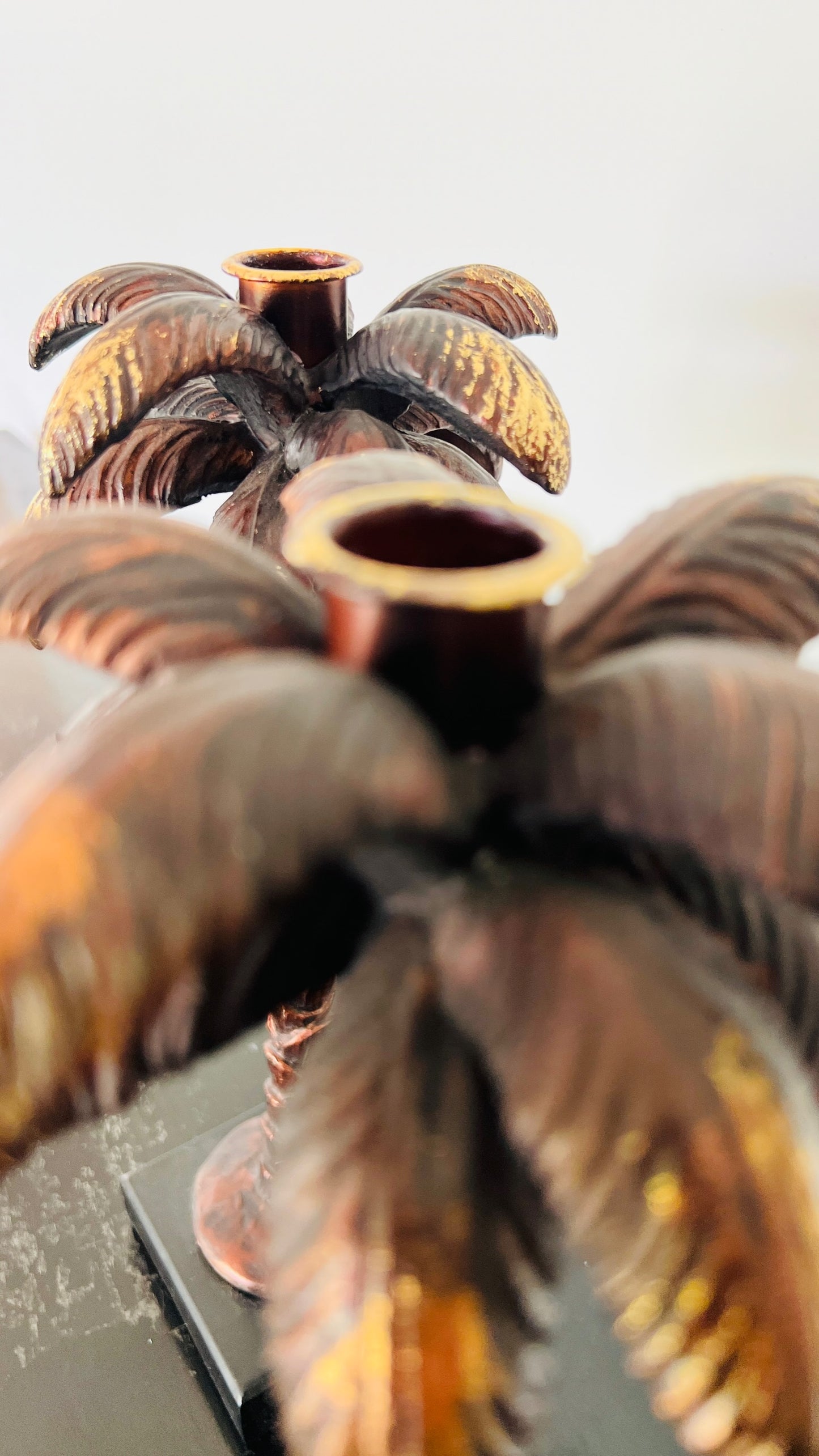Pair of Bronze Palm Candlesticks