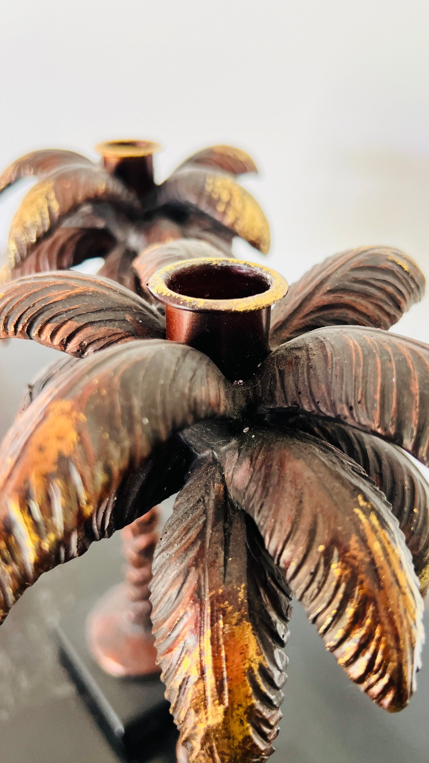 Pair of Bronze Palm Candlesticks