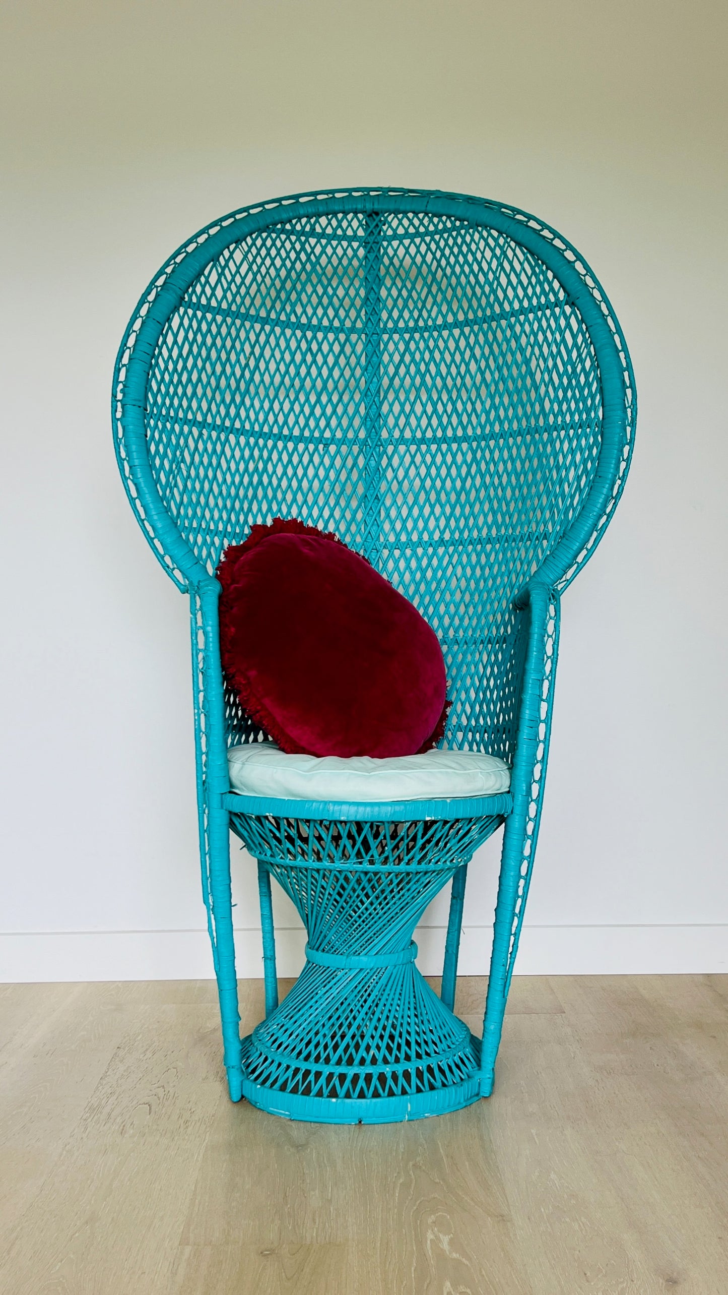 Gorgeous Blue Peacock Rattan Chair
