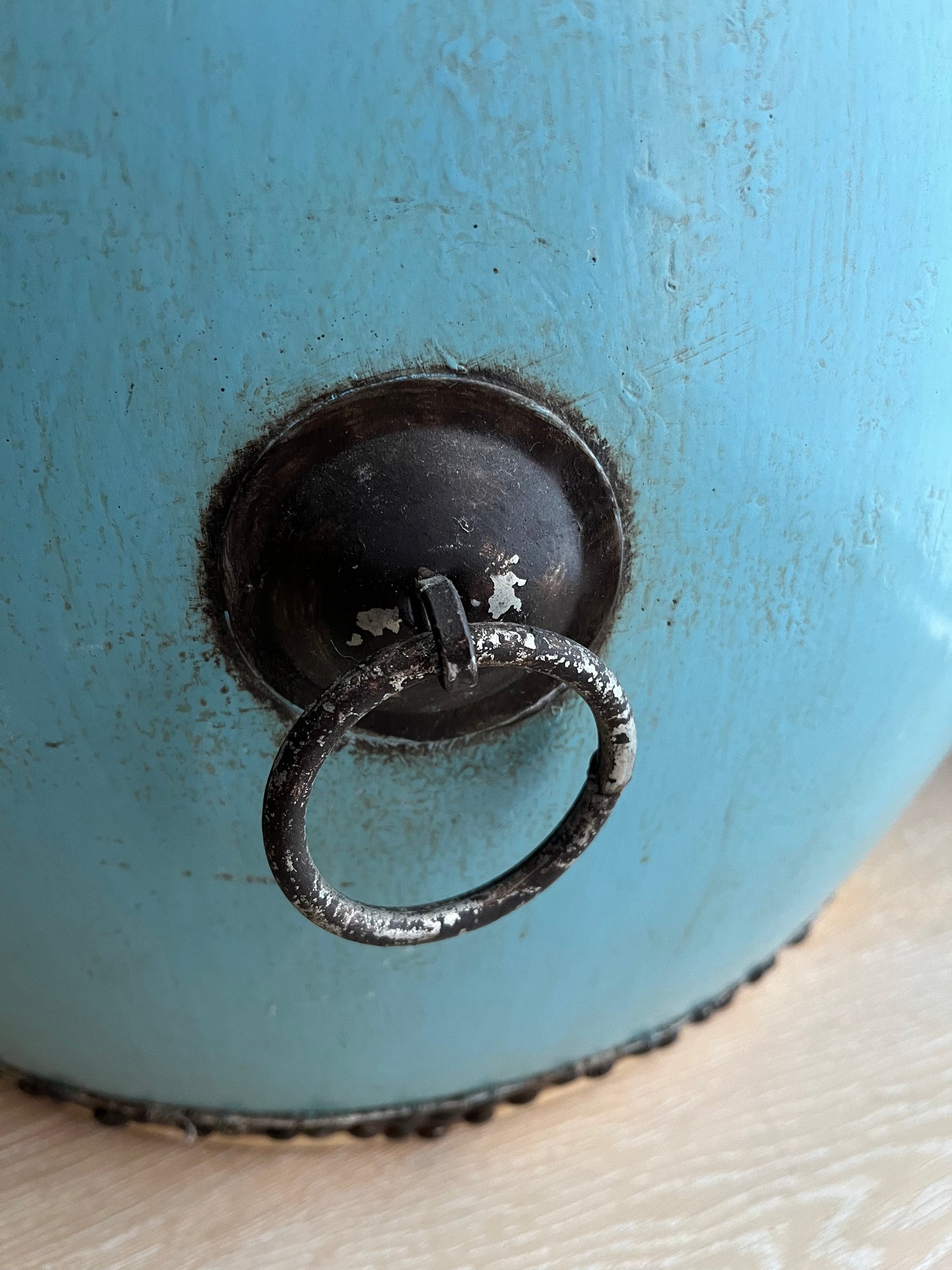 Beautiful Blue Antique Drum Style Table ( lighter top )