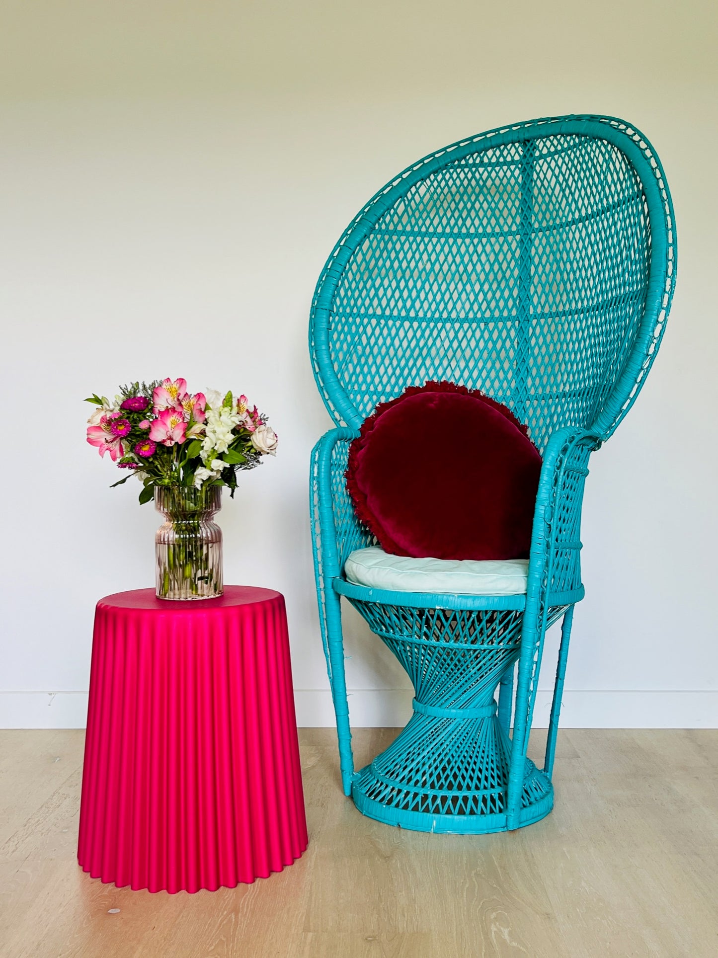 Gorgeous Blue Peacock Rattan Chair