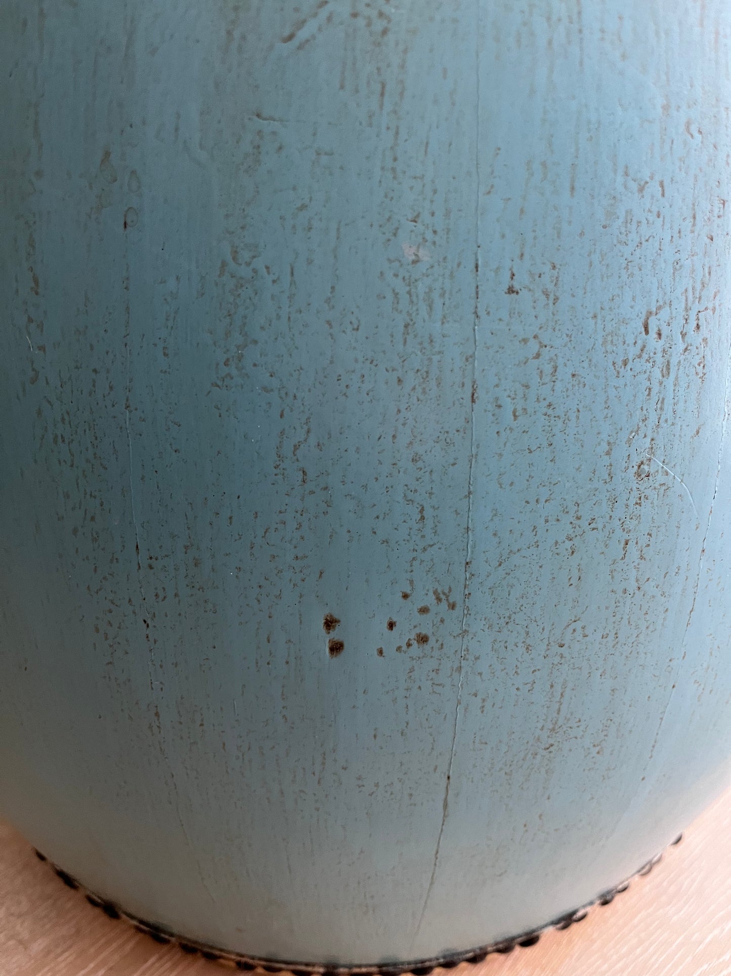 Beautiful Blue Antique Drum Style Table ( lighter top )