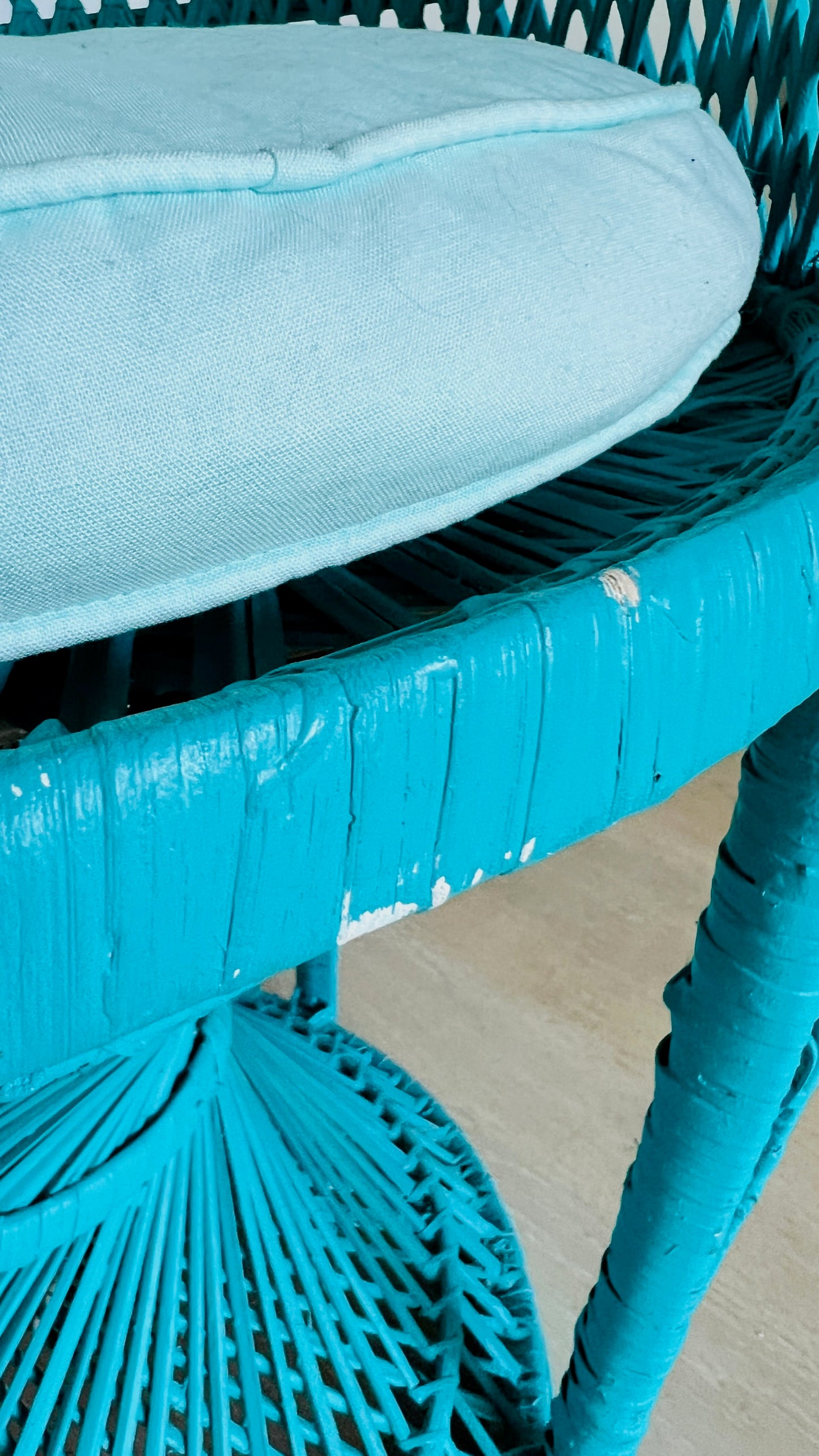 Gorgeous Blue Peacock Rattan Chair