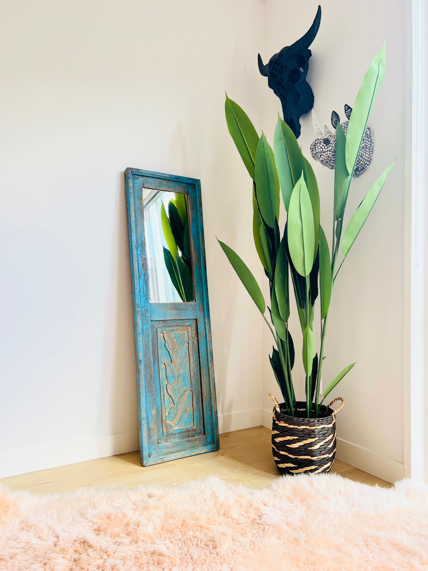 Antique Blue Wooden Mirror