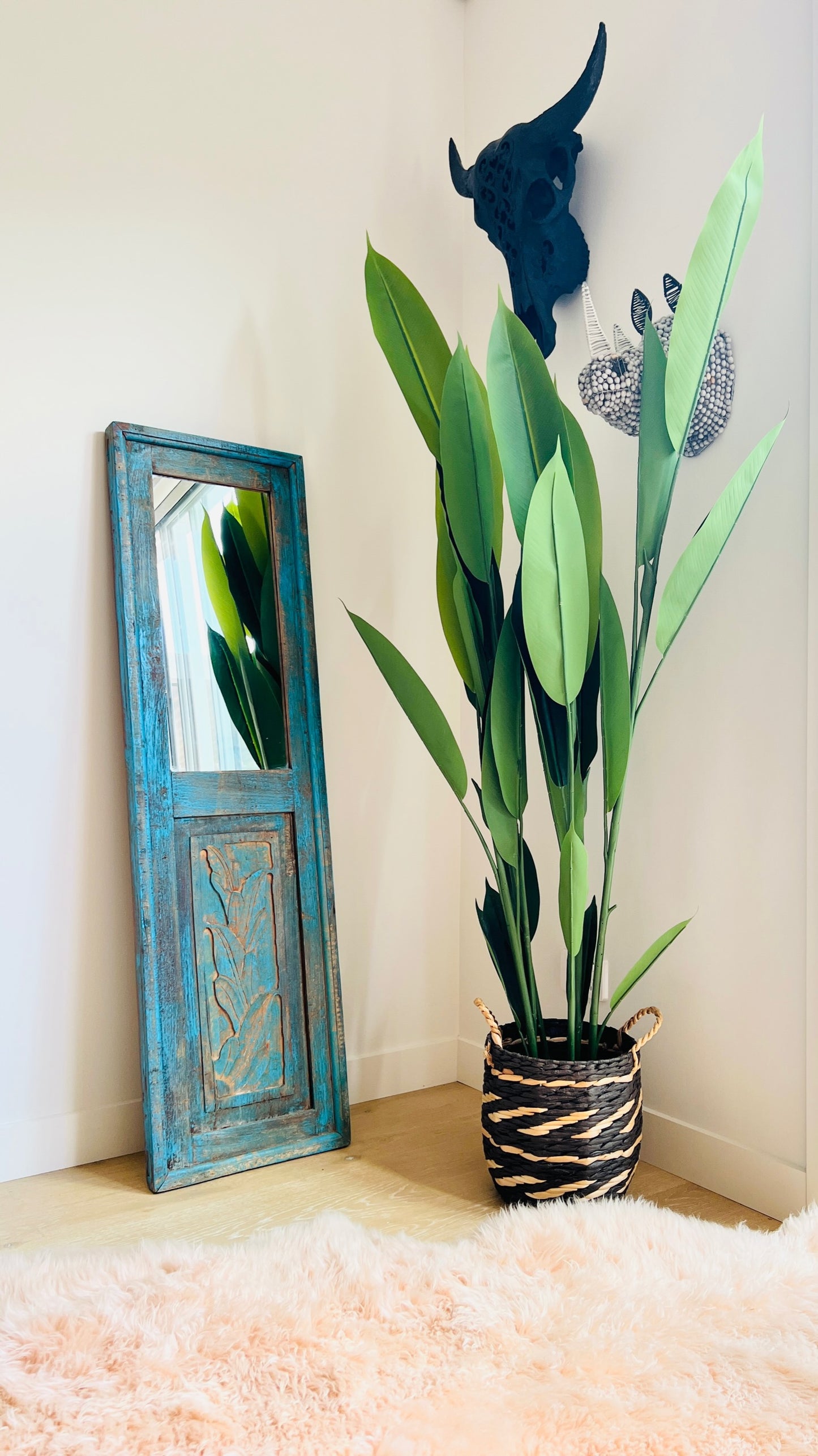 Antique Blue Wooden Mirror
