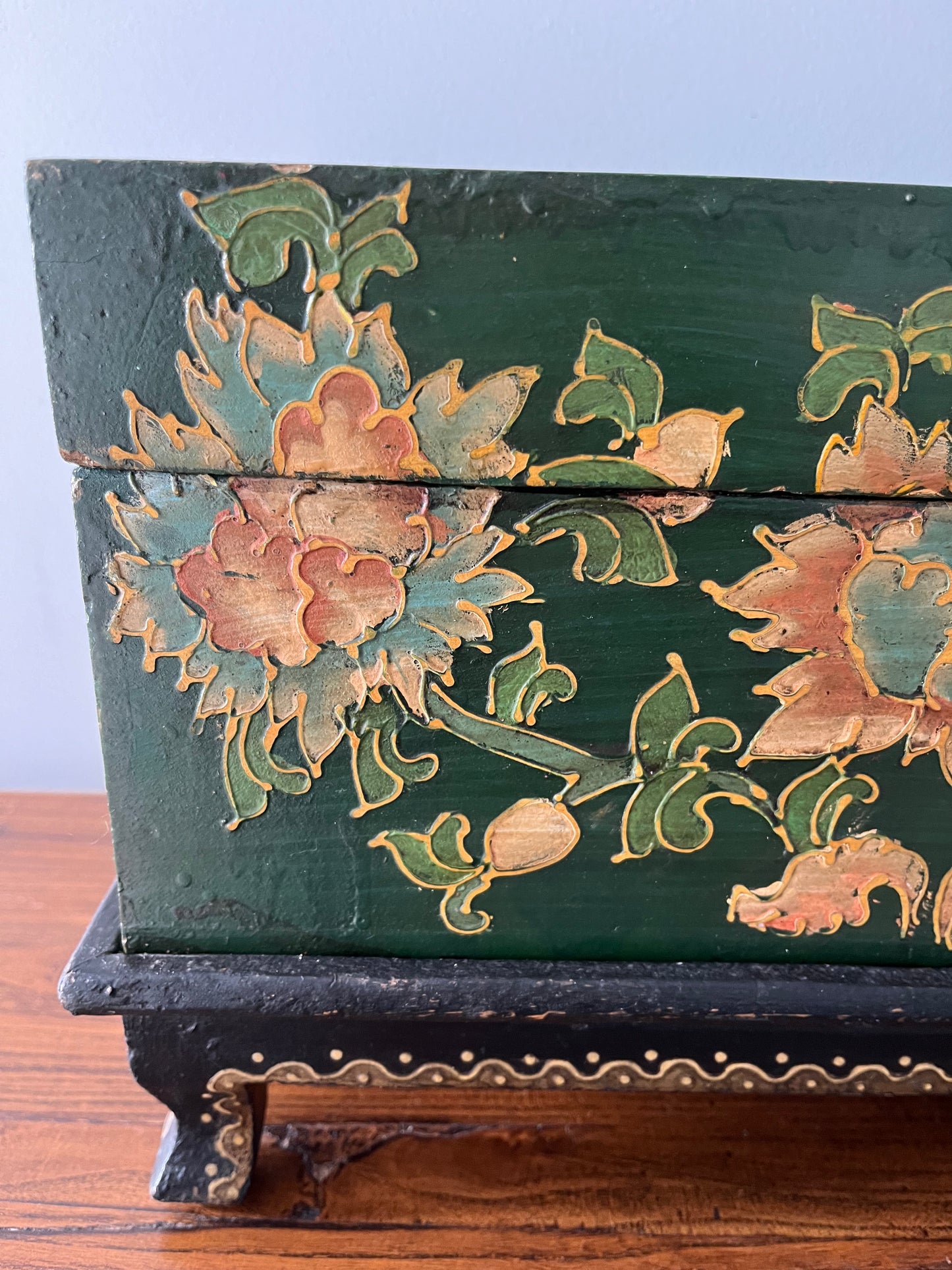 Lovely Wooden Rustic Painted Box on Stand