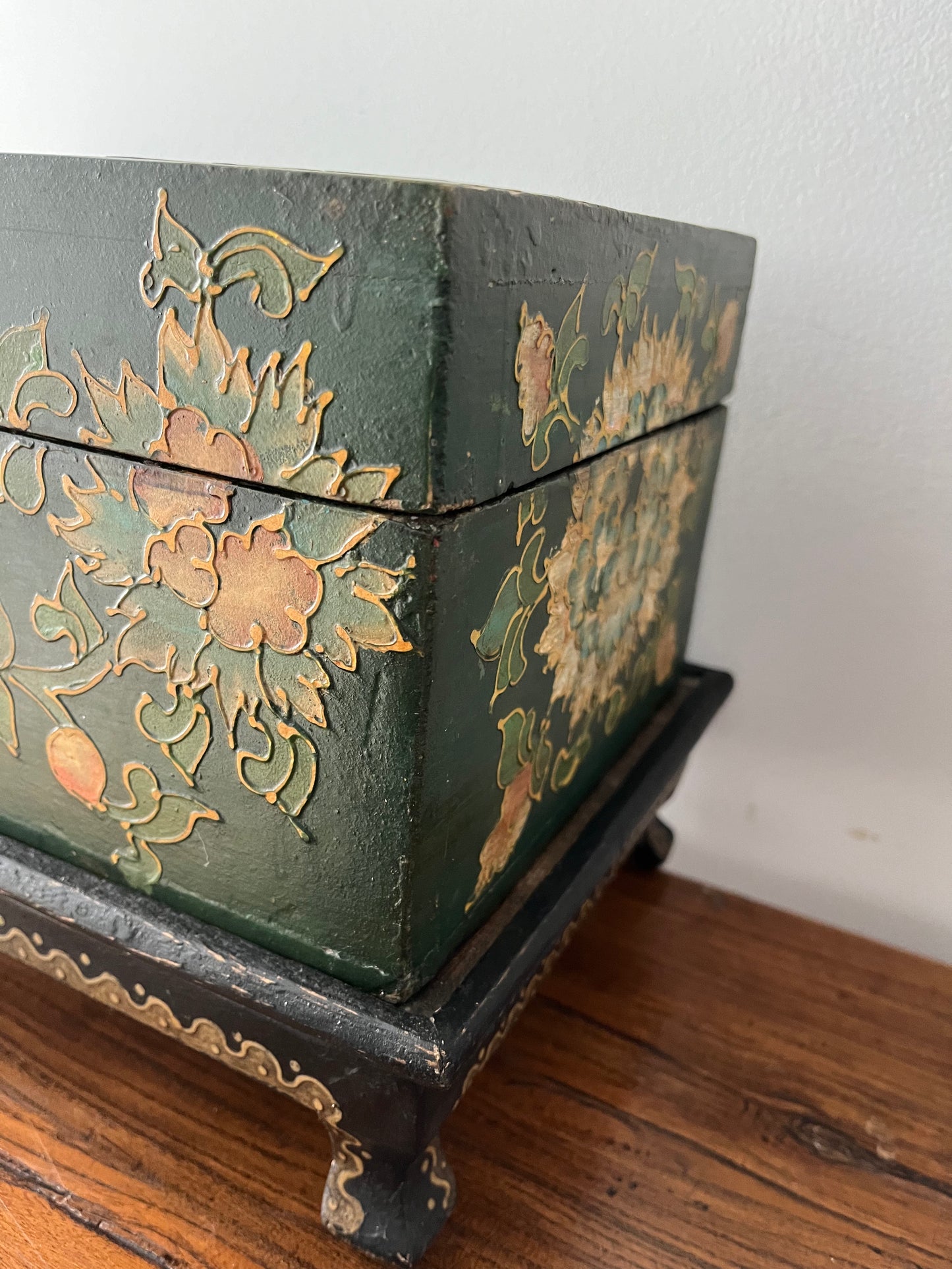 Lovely Wooden Rustic Painted Box on Stand