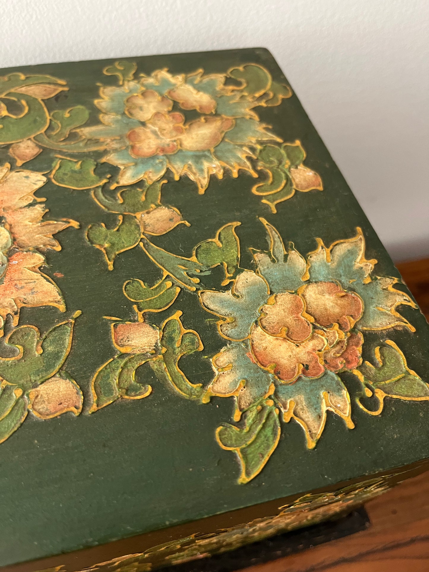 Lovely Wooden Rustic Painted Box on Stand