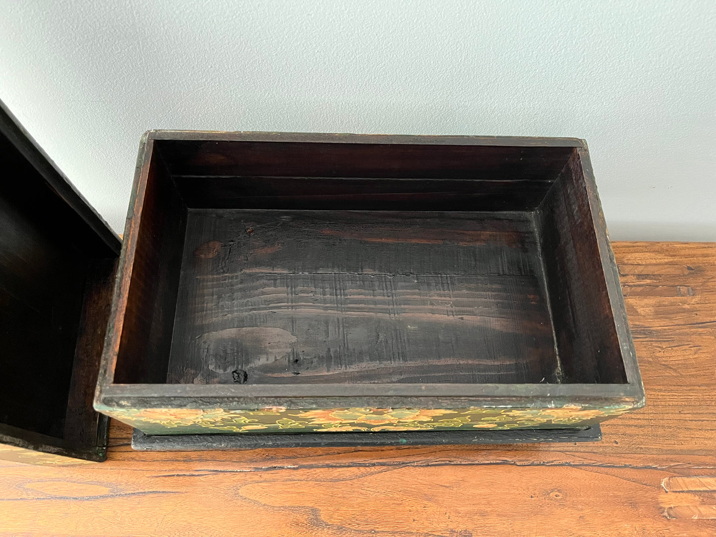 Lovely Wooden Rustic Painted Box on Stand
