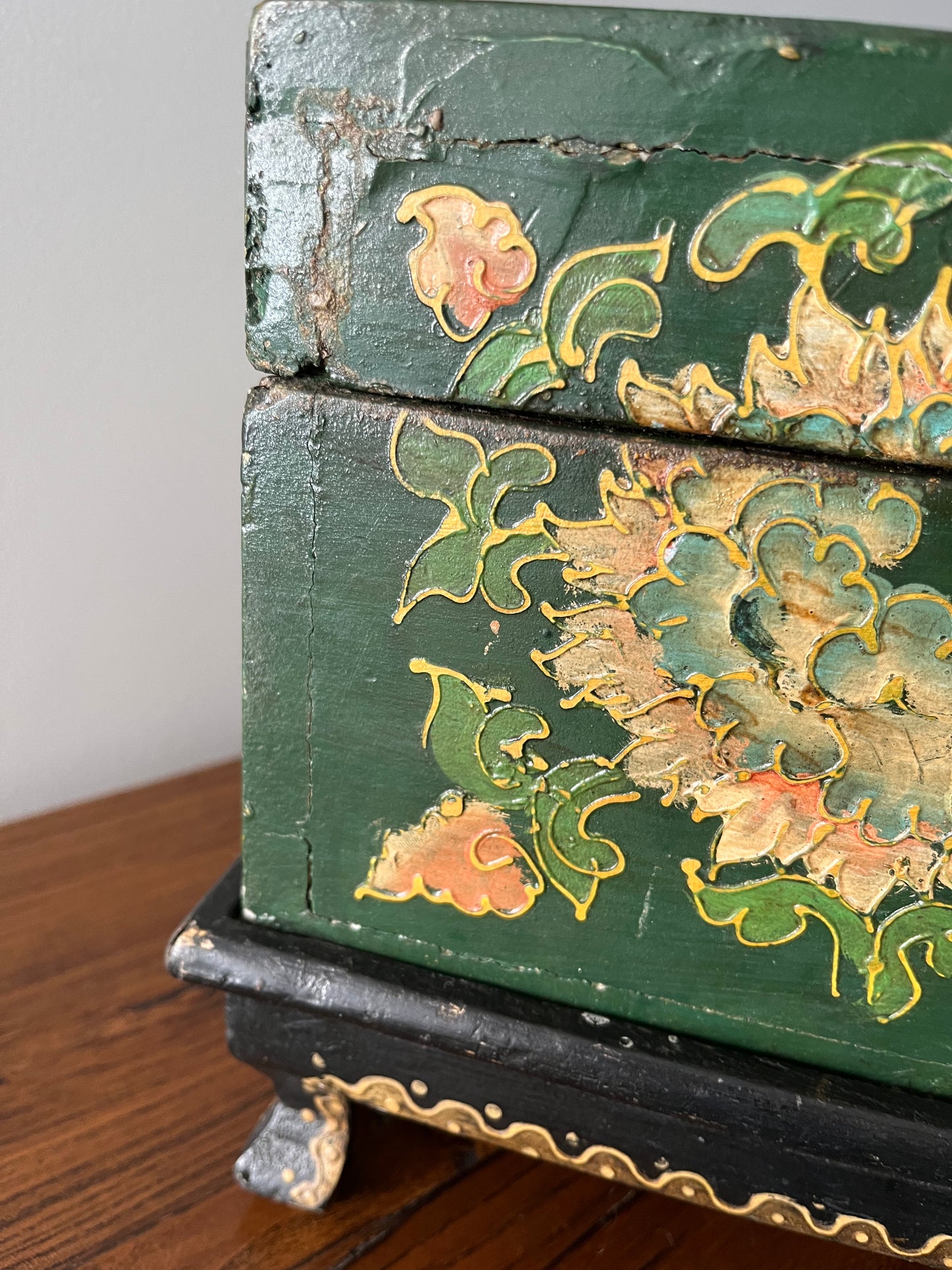 Lovely Wooden Rustic Painted Box on Stand