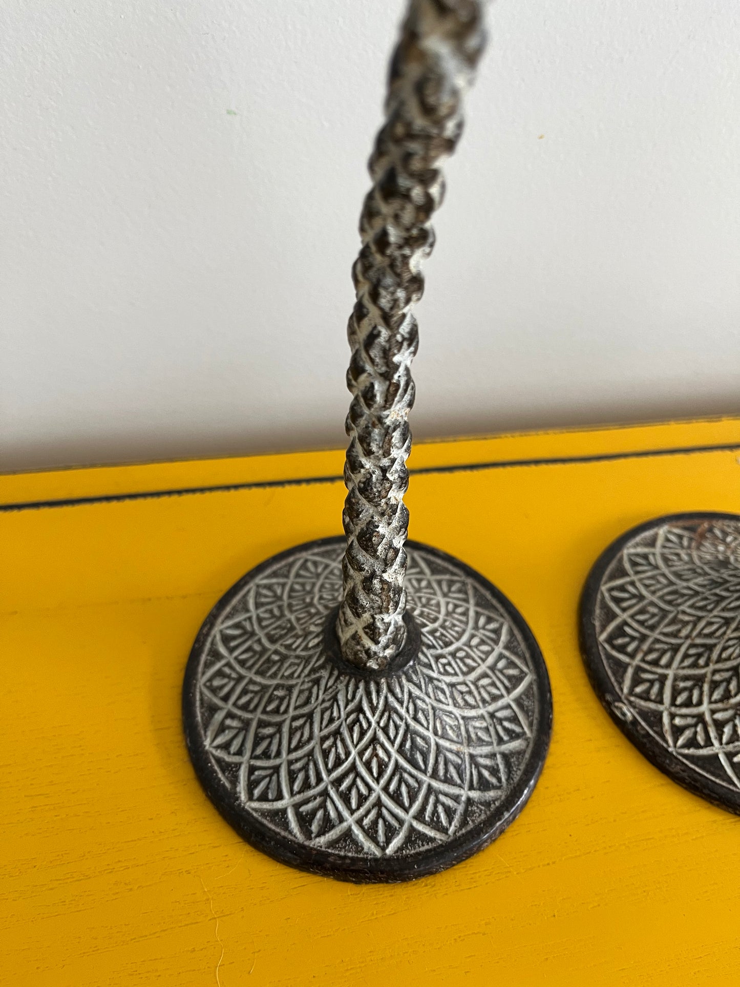 A Beautiful Pair of Metal Palm Tree Candlesticks