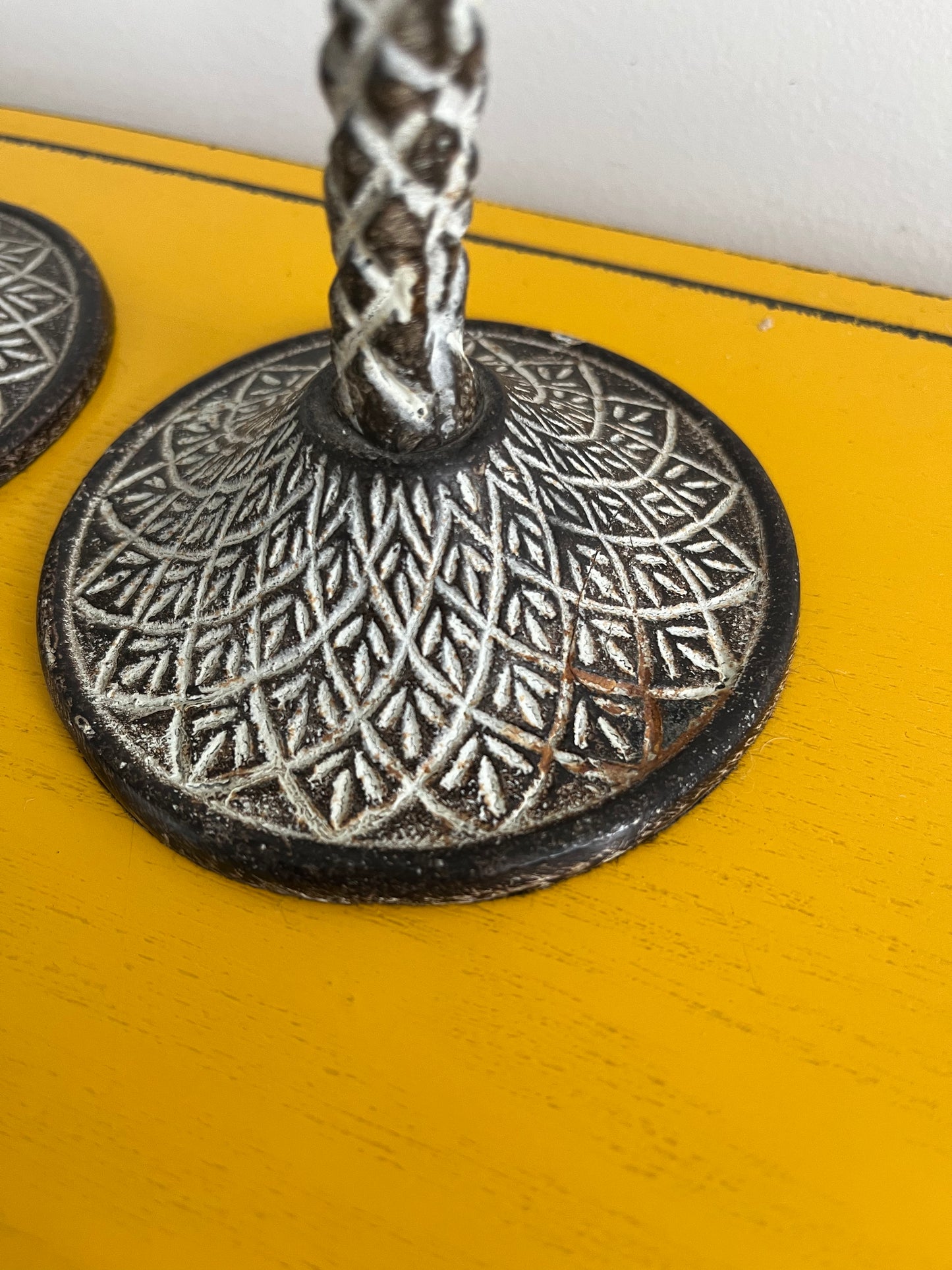 A Beautiful Pair of Metal Palm Tree Candlesticks