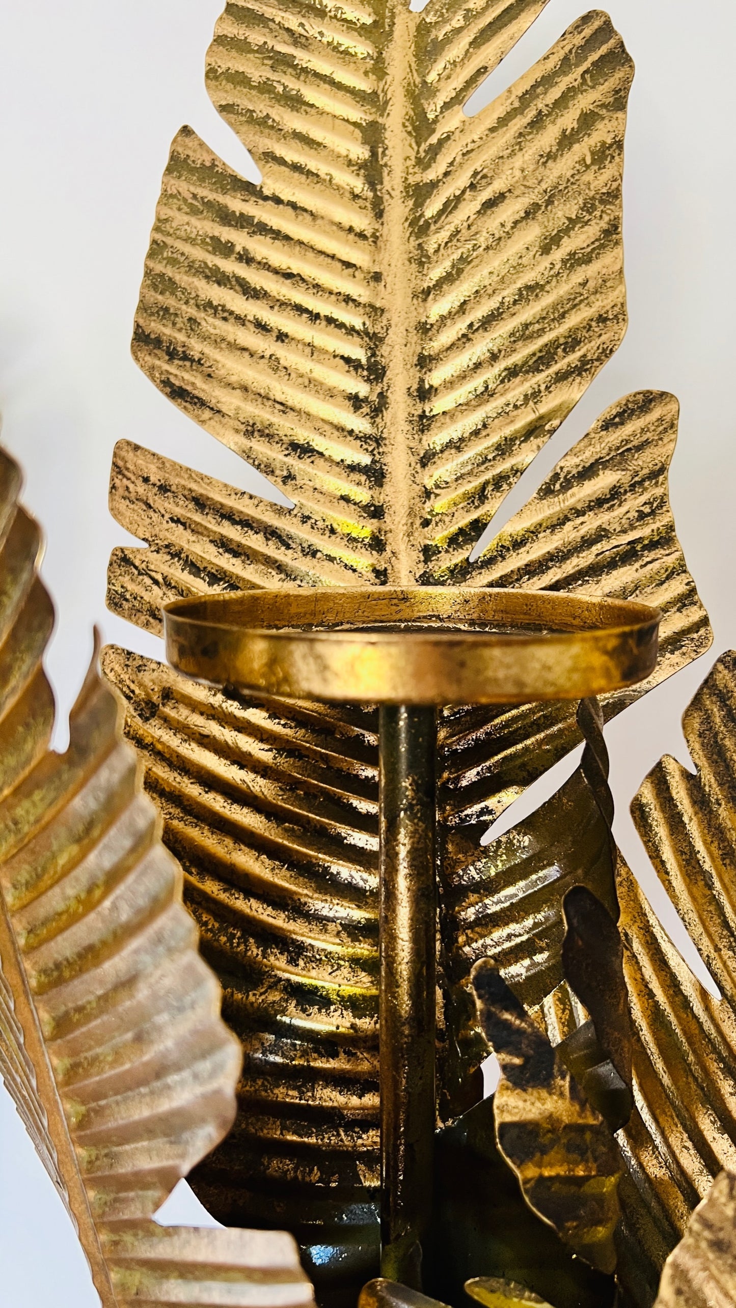 Beautiful Banana Leaf Candlestick Pair-Gold Metal