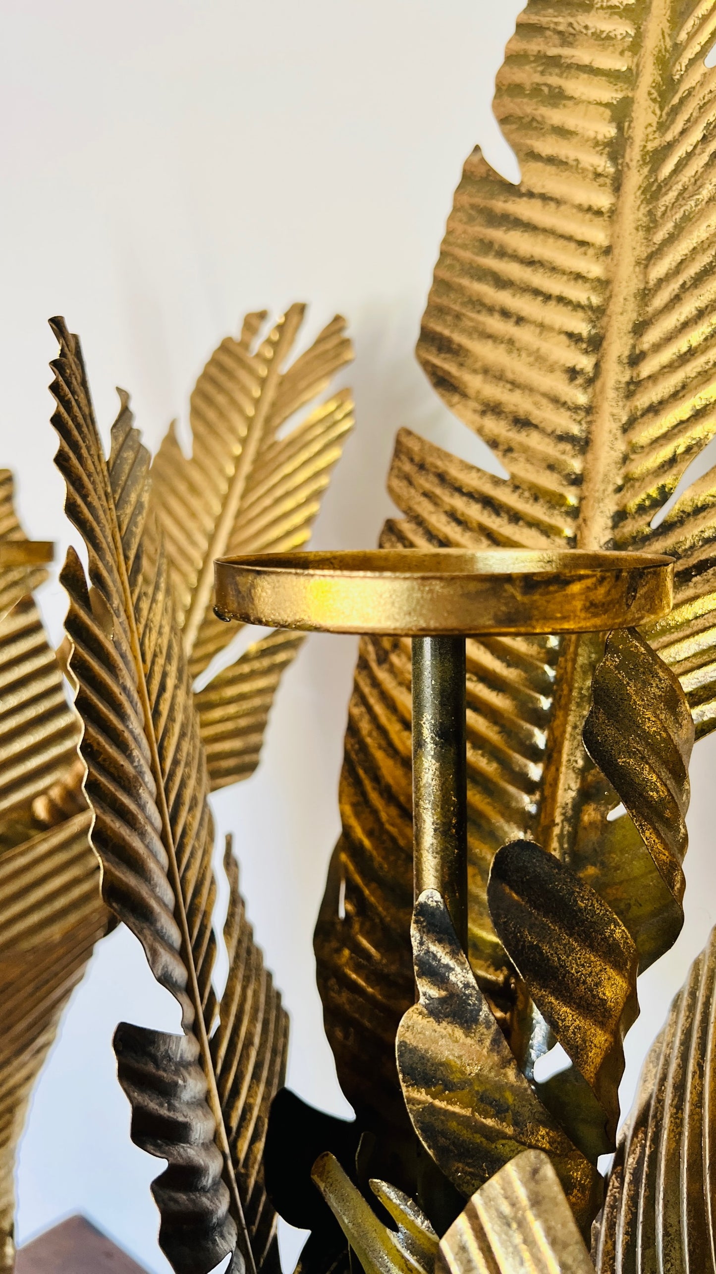 Beautiful Banana Leaf Candlestick Pair-Gold Metal