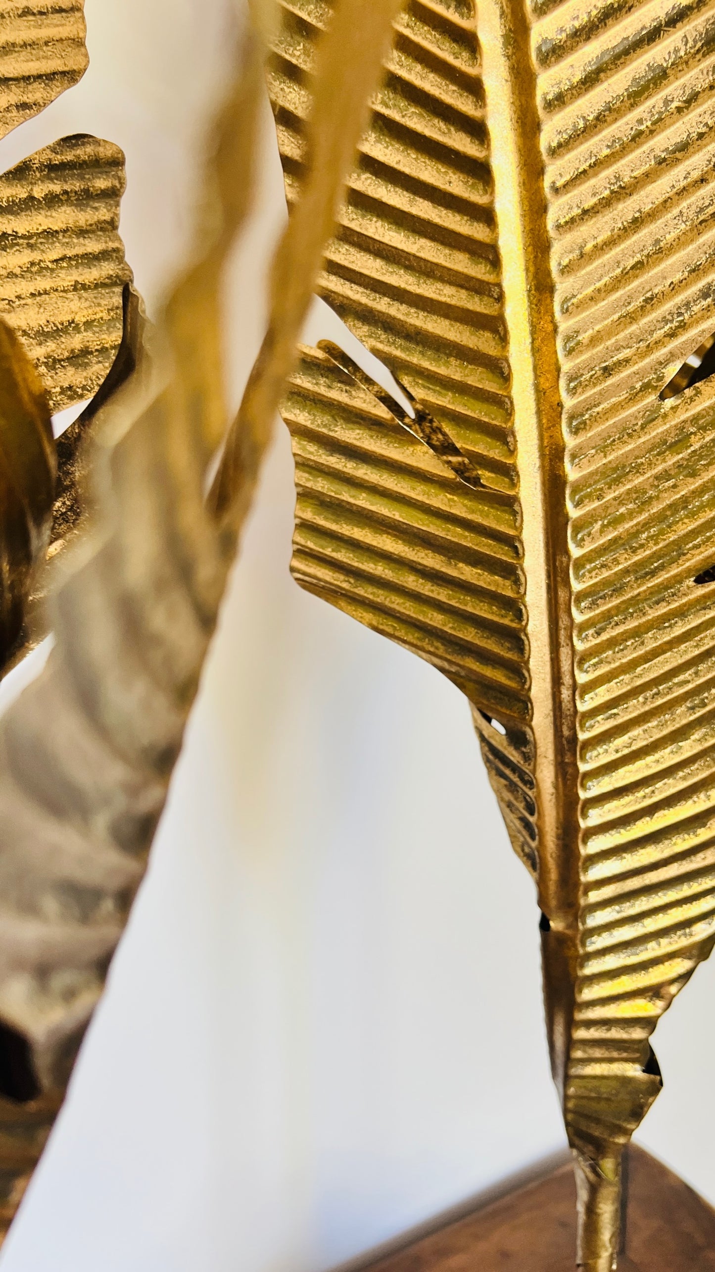 Beautiful Banana Leaf Candlestick Pair-Gold Metal