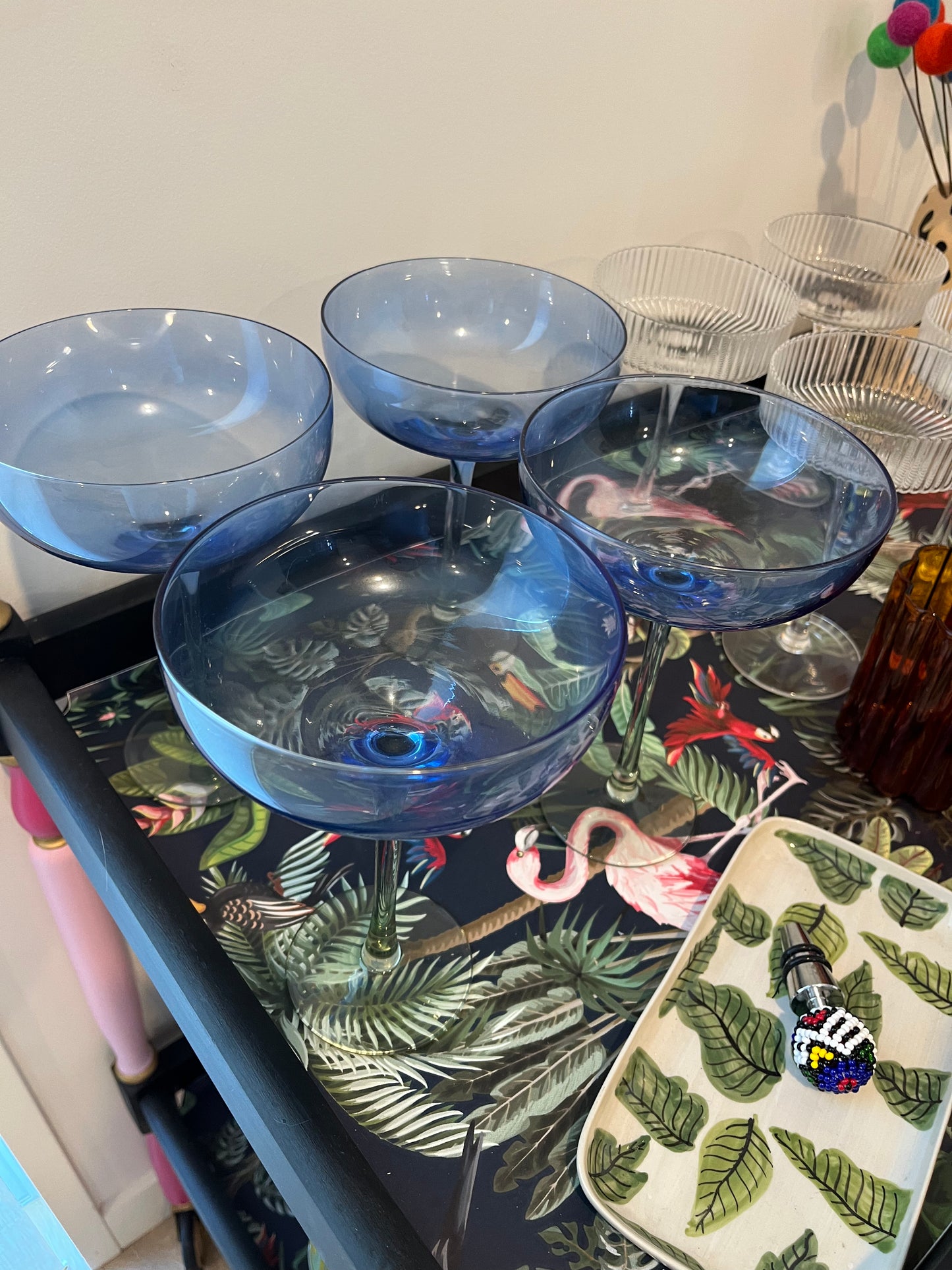 Mid Century Tropical Bar Cart with accessories