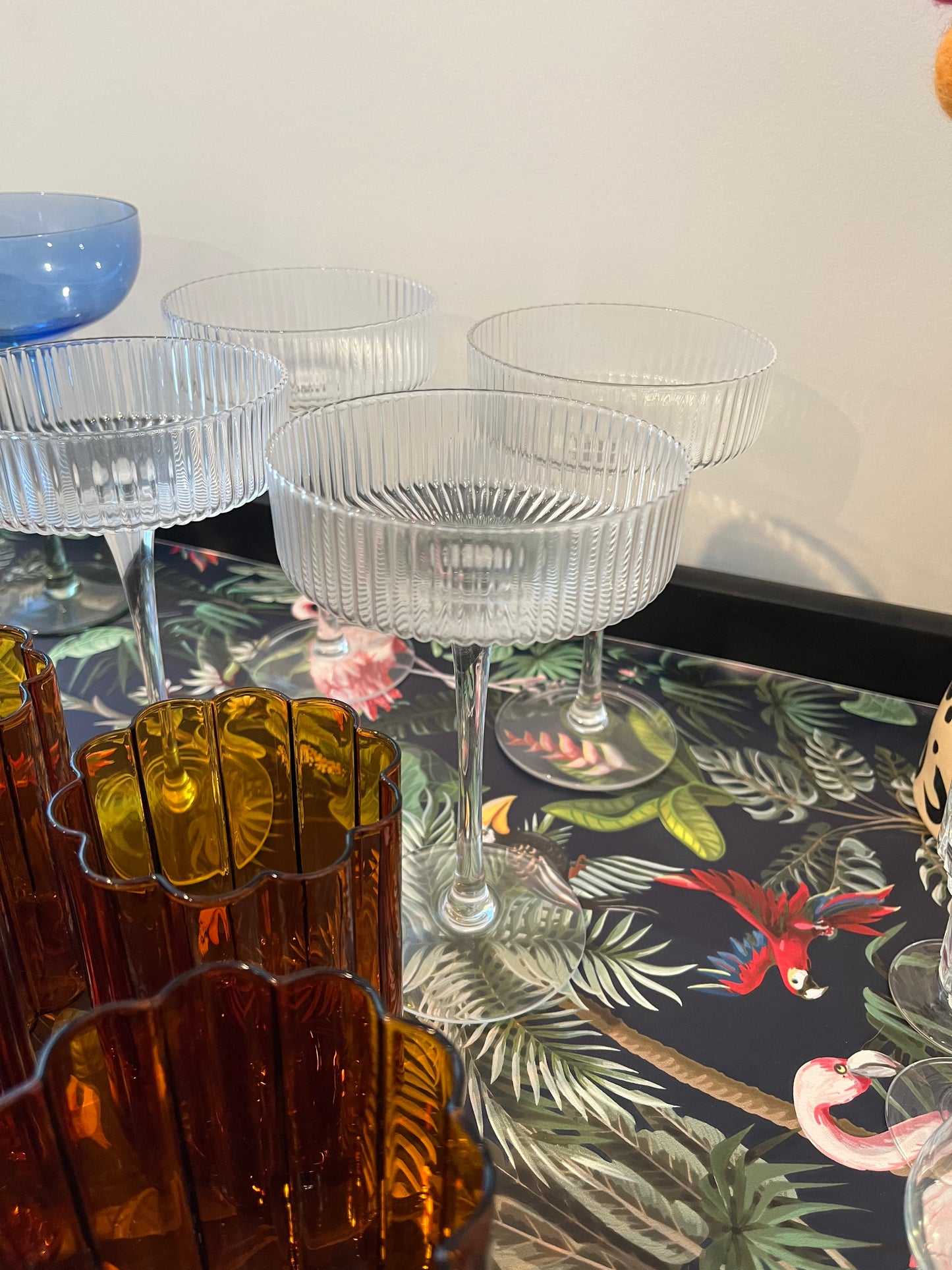Mid Century Tropical Bar Cart with accessories