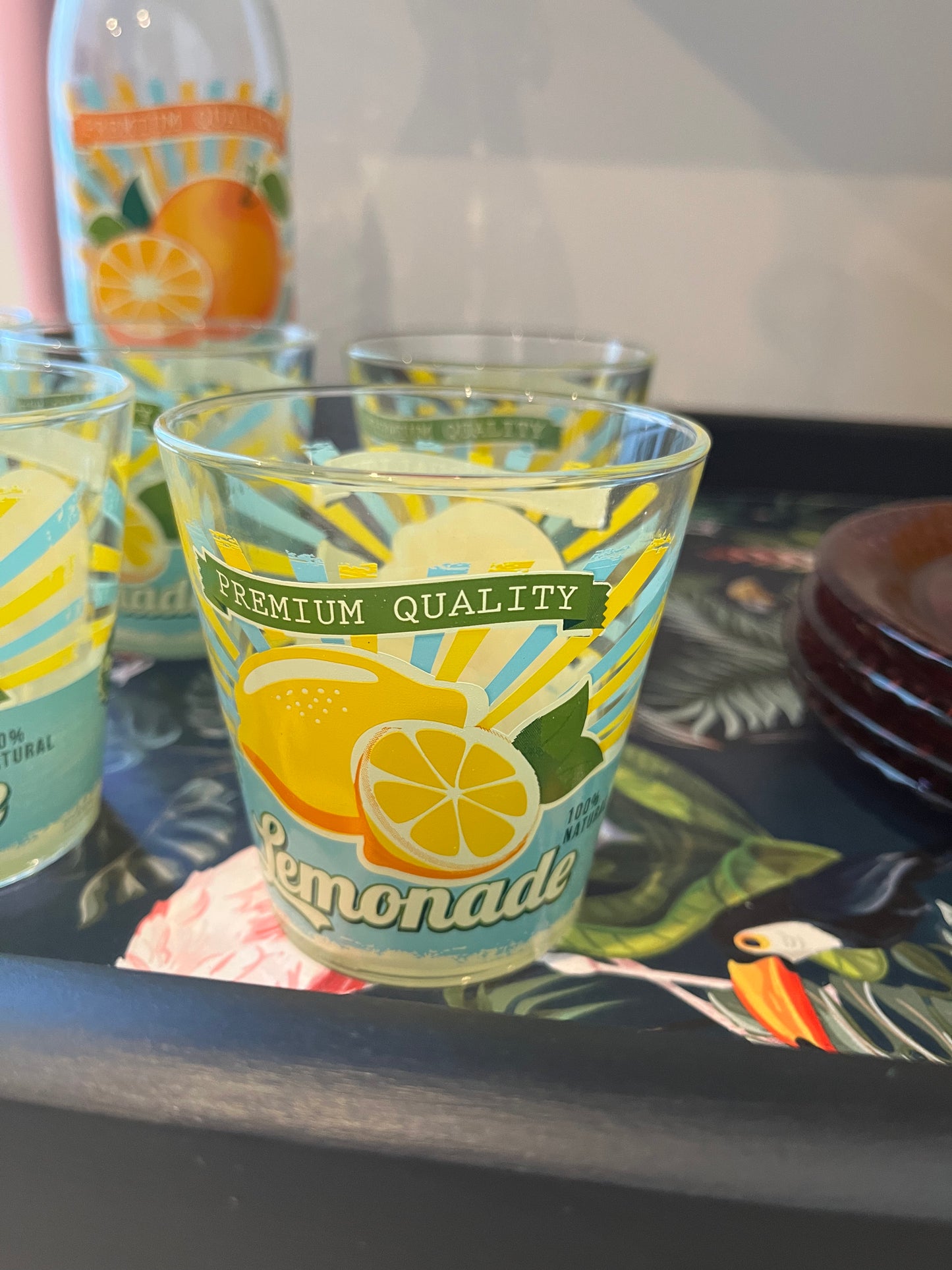 Mid Century Tropical Bar Cart with accessories