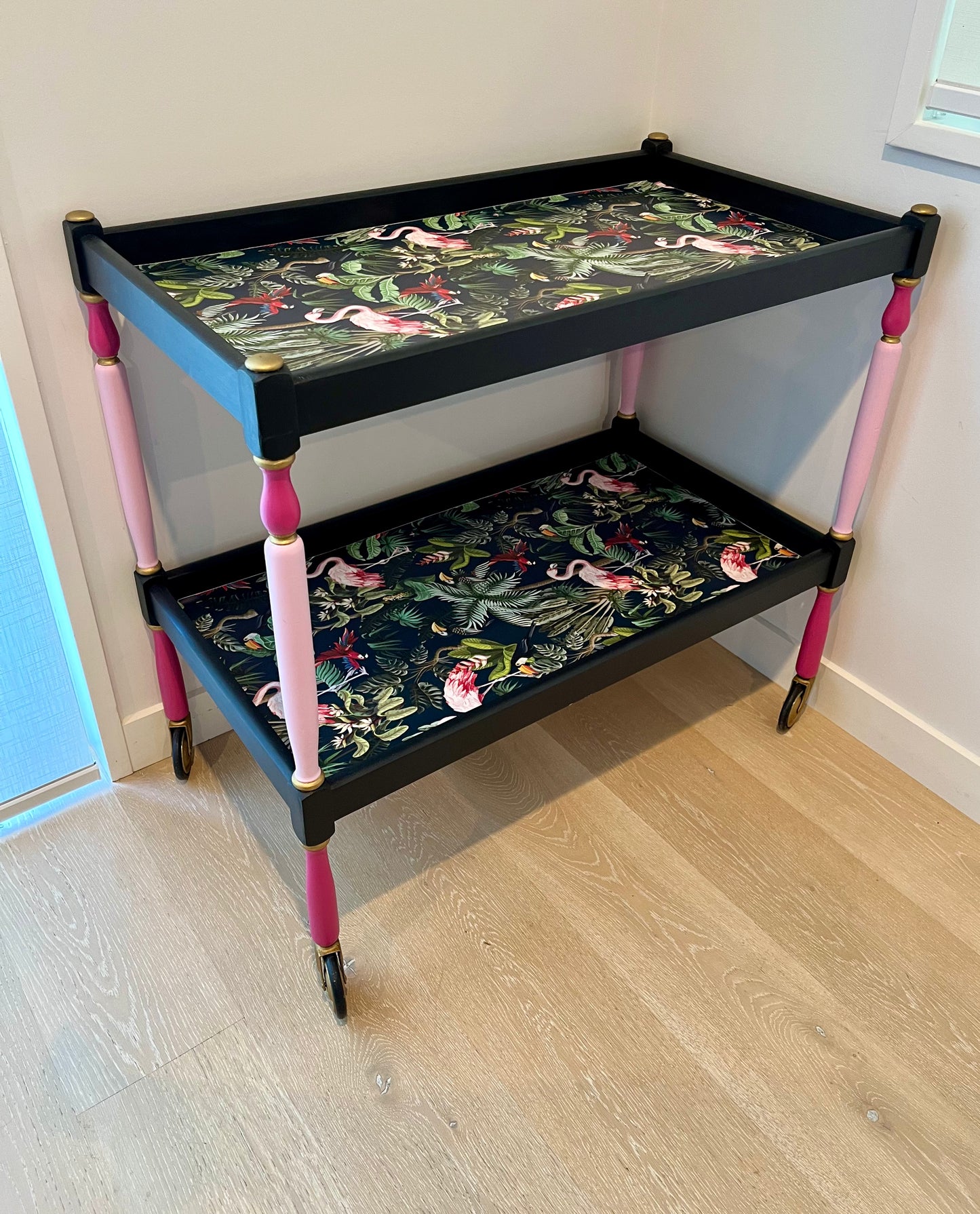 Mid Century Tropical Bar Cart with accessories