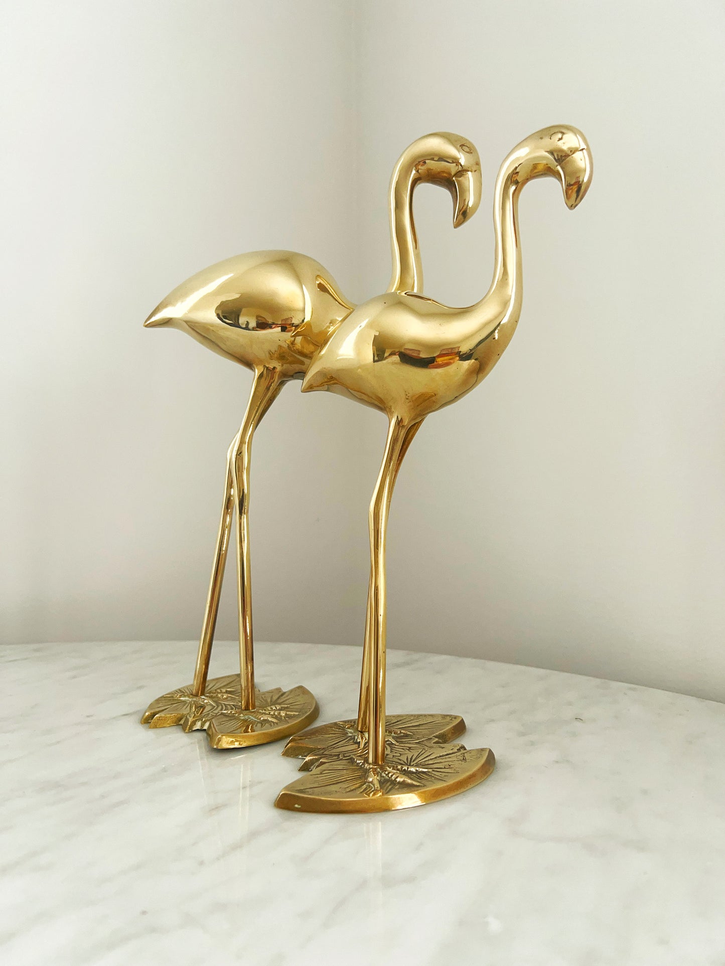 Beautiful Vintage Solid Brass Flamingos