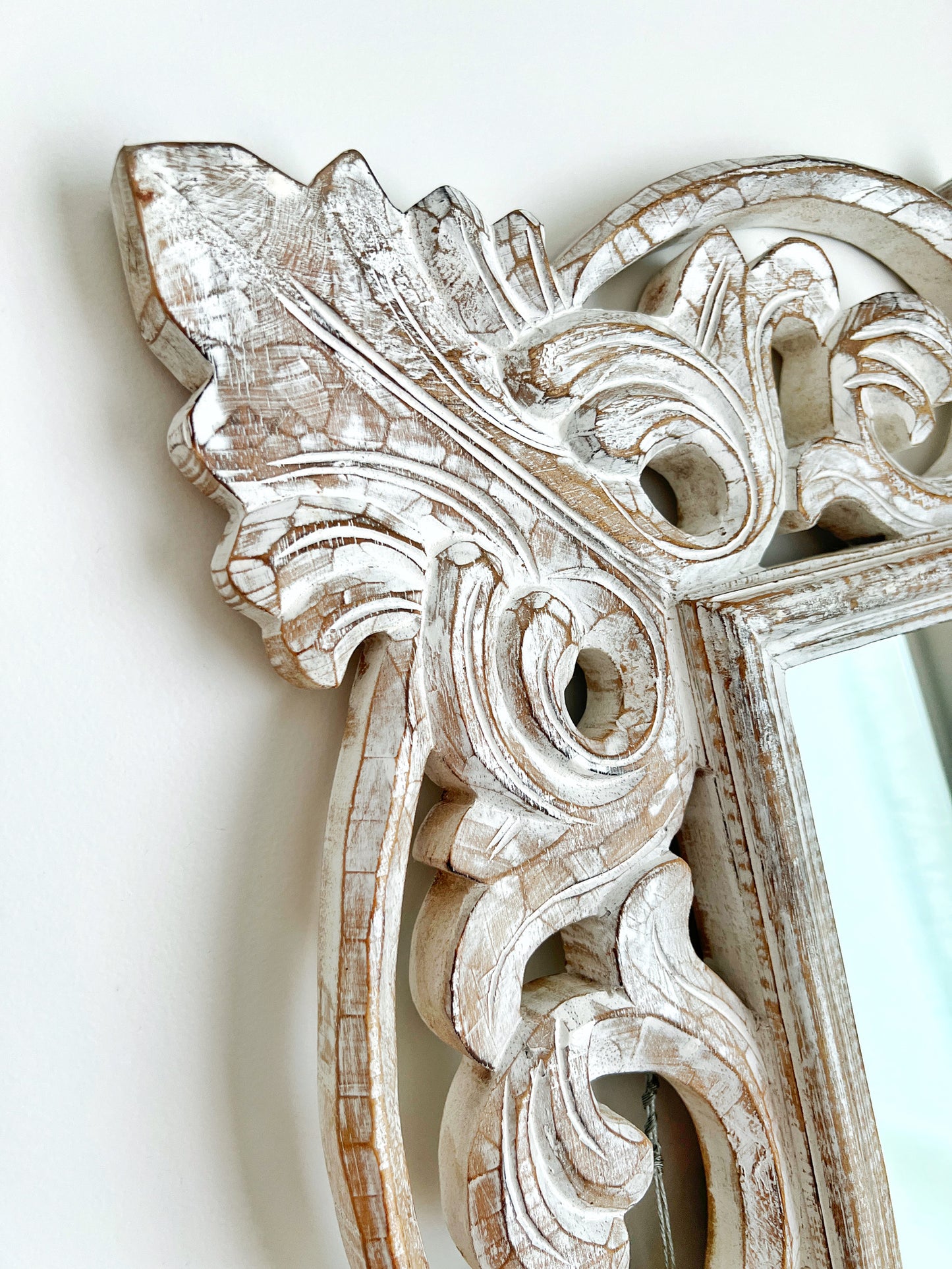 Beautiful Balinese White Wooden Carved Mirror