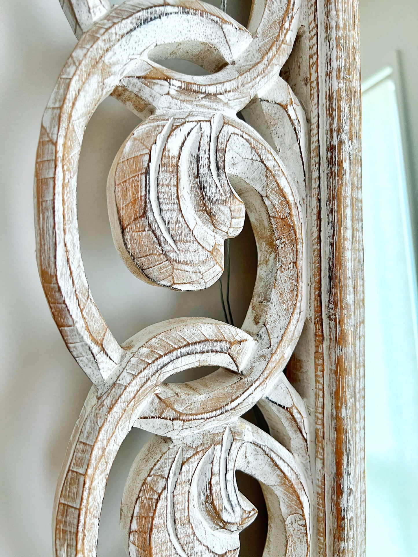 Beautiful Balinese White Wooden Carved Mirror